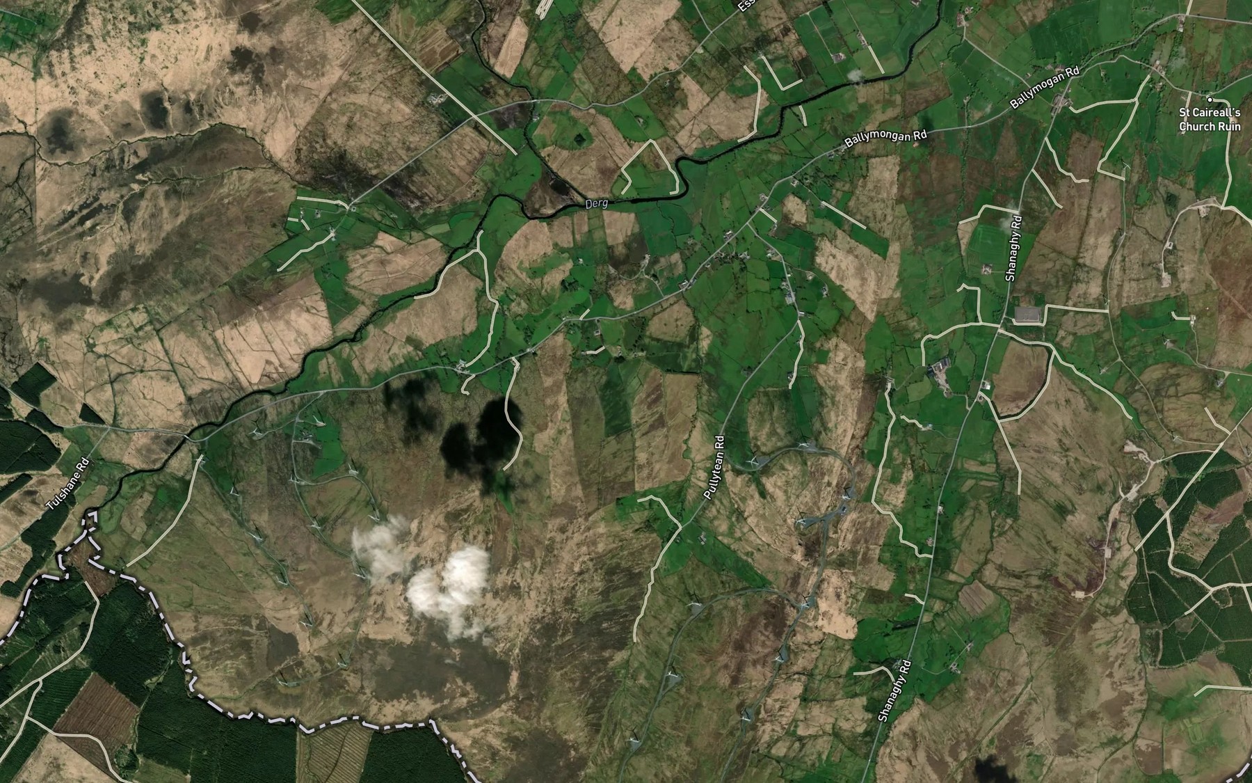 Satellite map of the Glendergan River