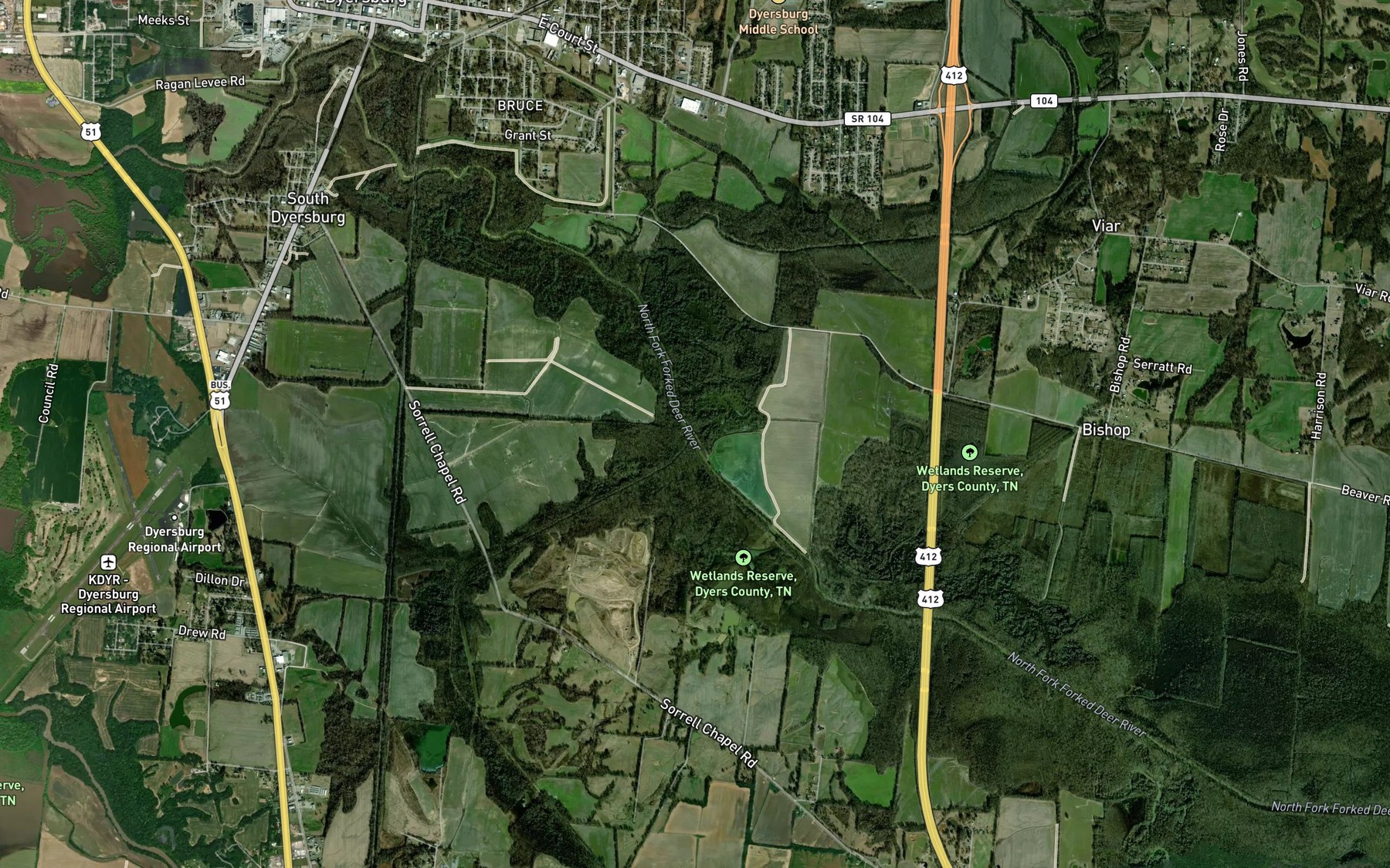 Satellite map of the Pond Creek