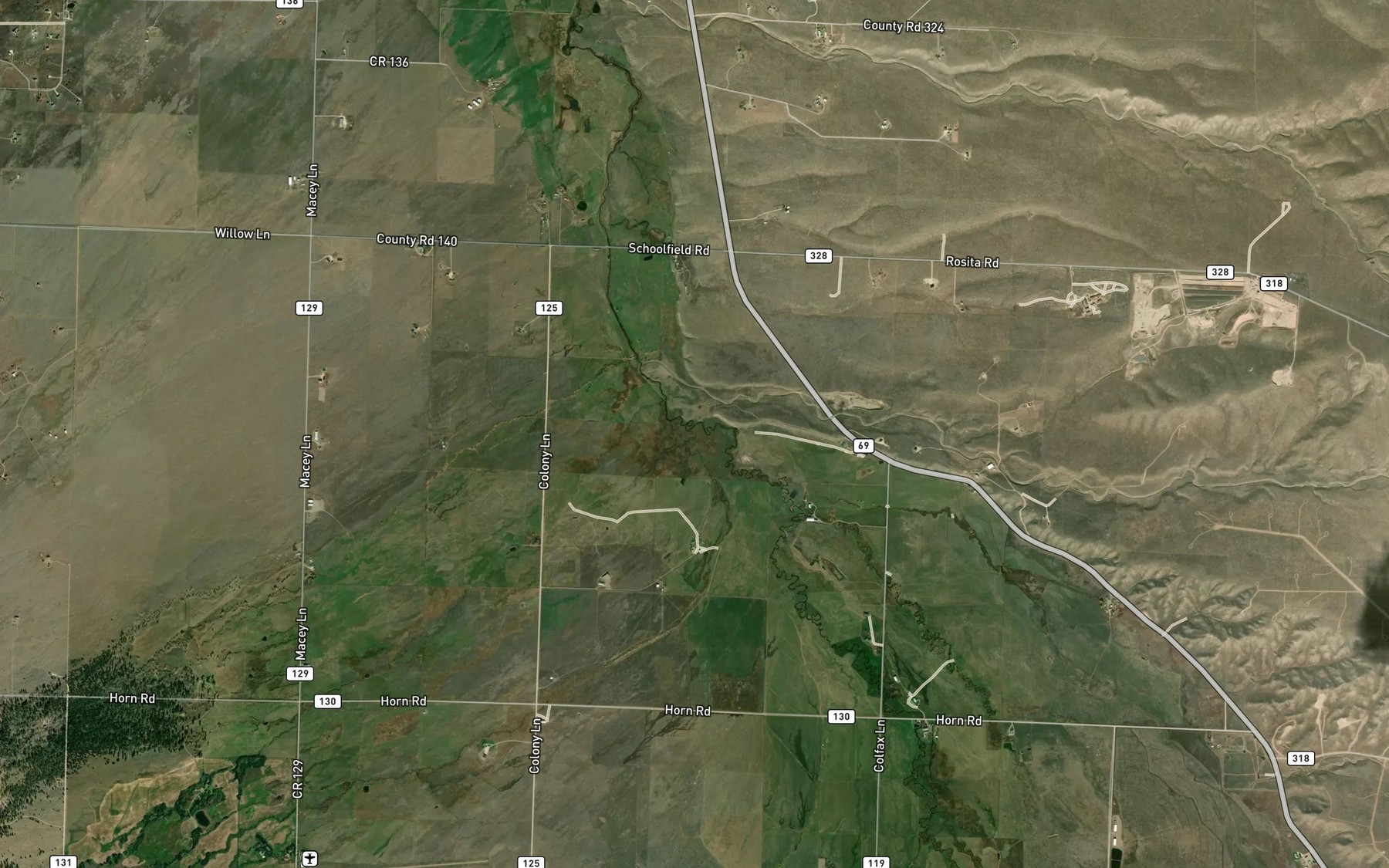 Satellite map of the Macey Creek