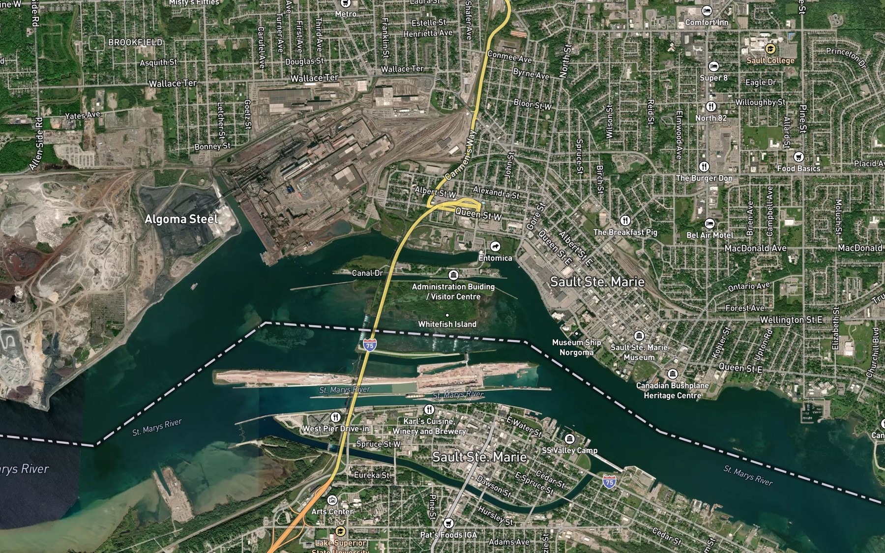 Satellite map of the Sault Ste. Marie Canal