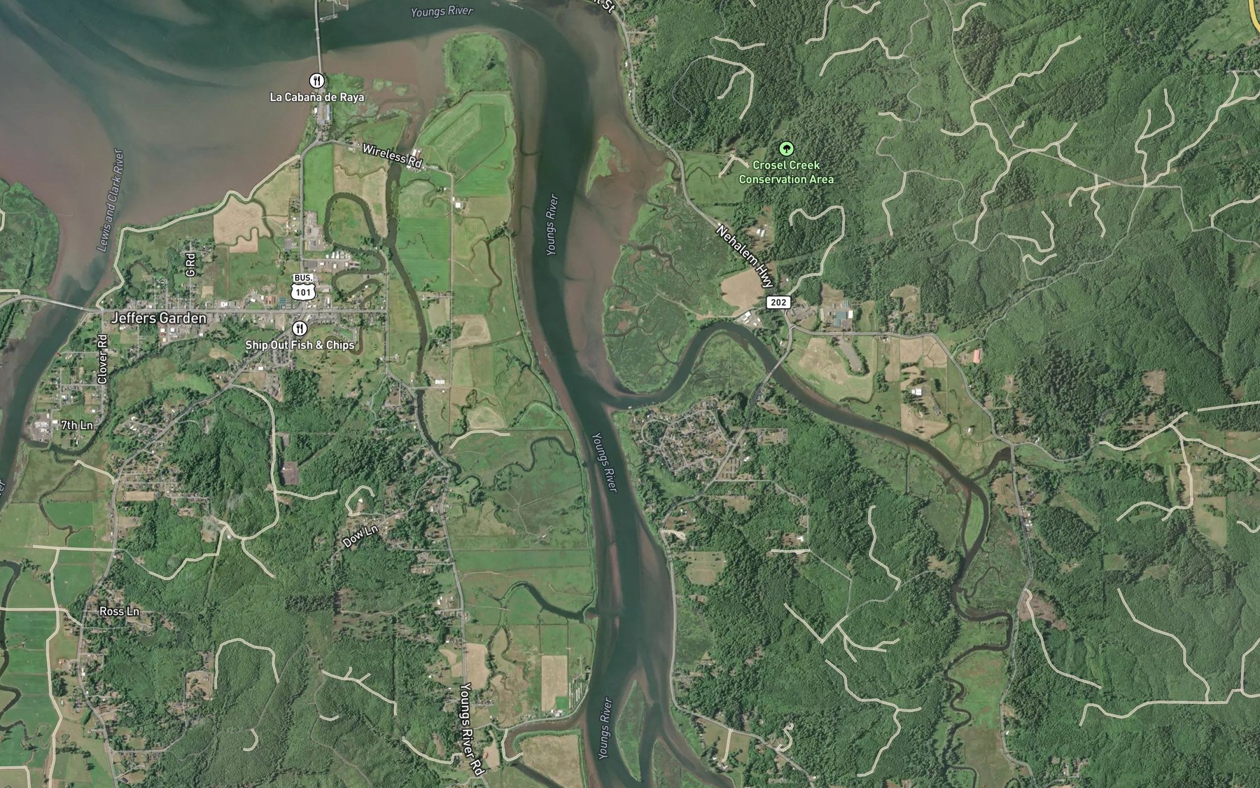Satellite map of the Wallooskee River