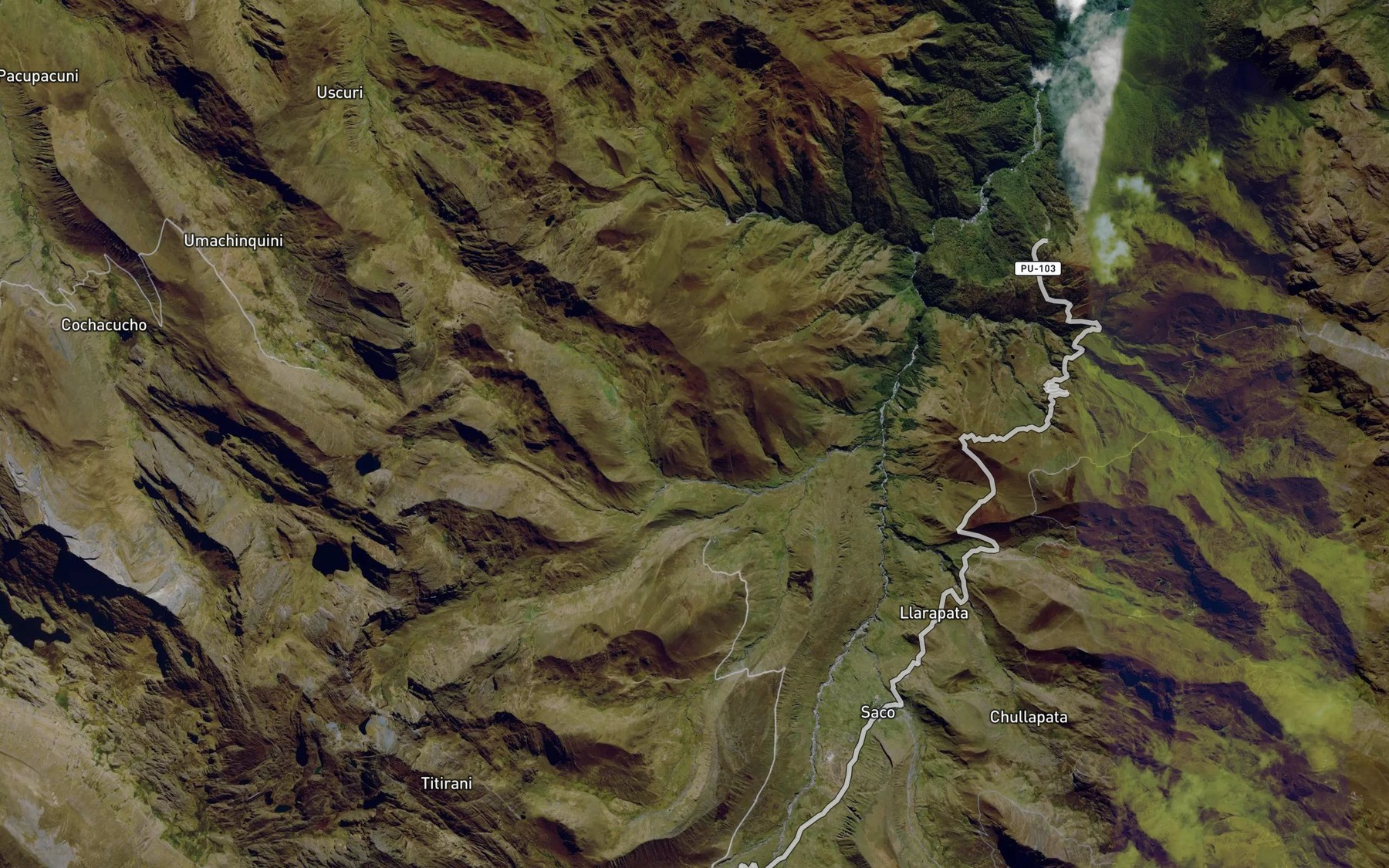 Satellite map of the Quebrada Achatira