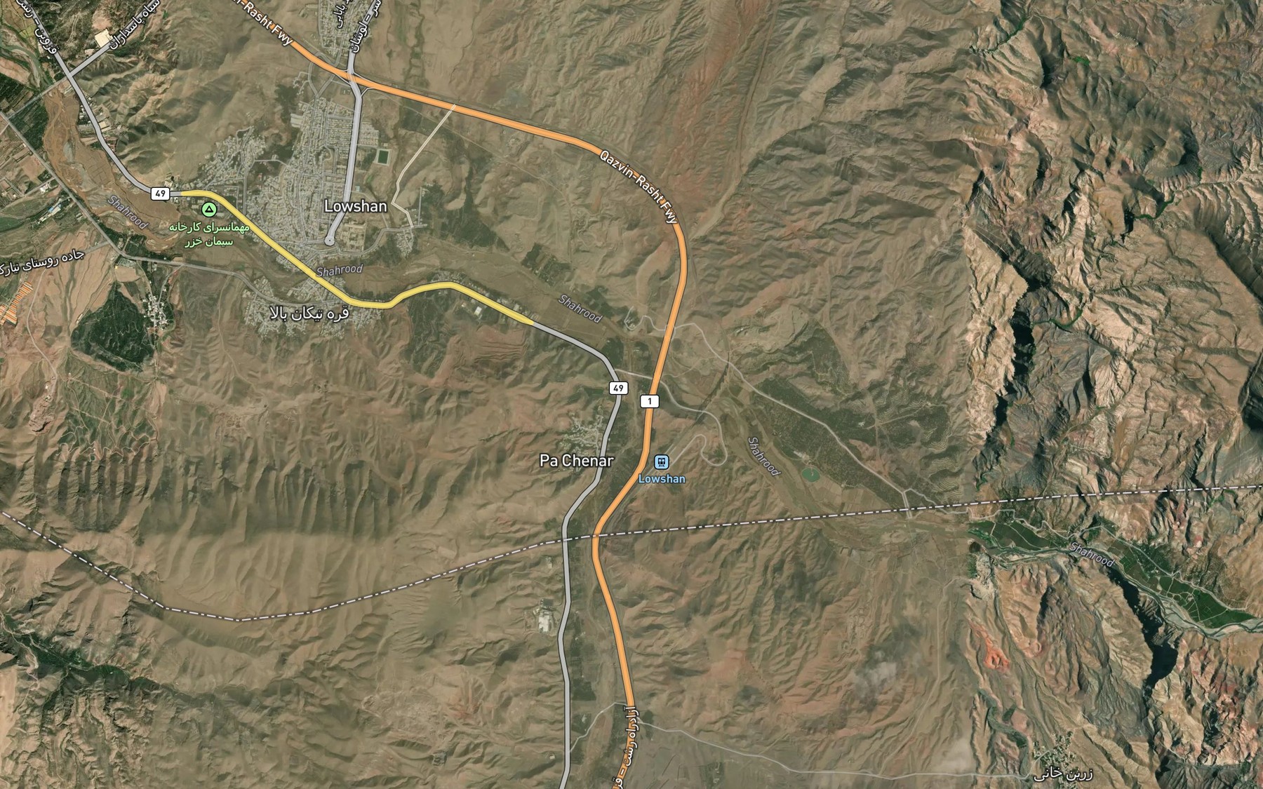 Satellite map of the Rudkhaneh-ye Fasli-ye Lowshan