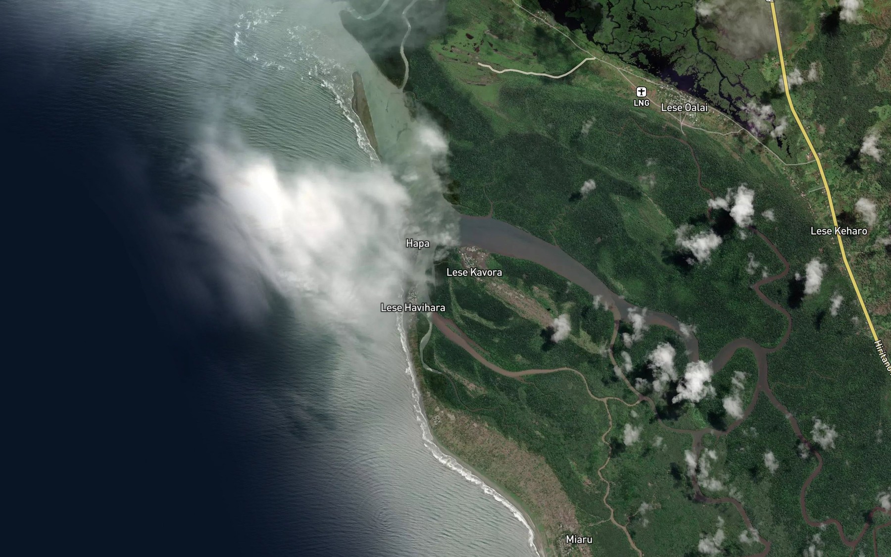 Satellite map of the Lesi Creek