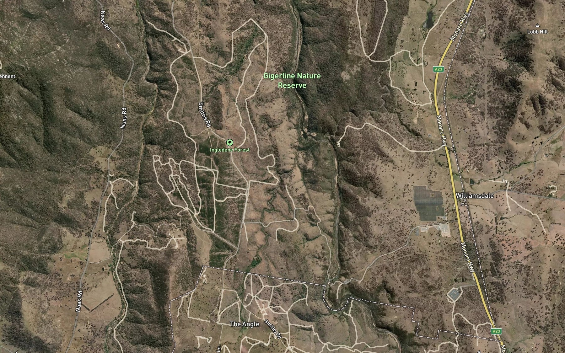 Satellite map of the Guises Creek