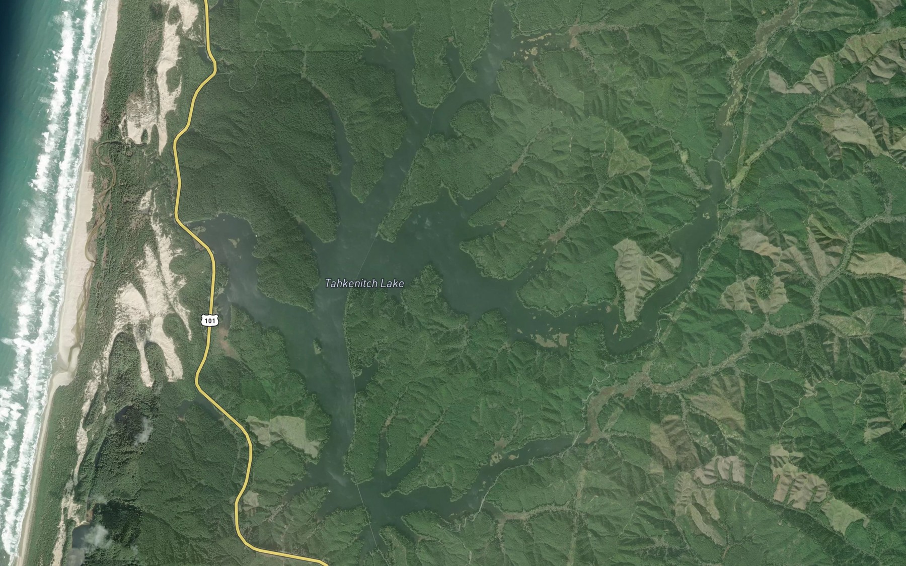 Satellite map of the Fivemile Arm Tahkenitch Lake