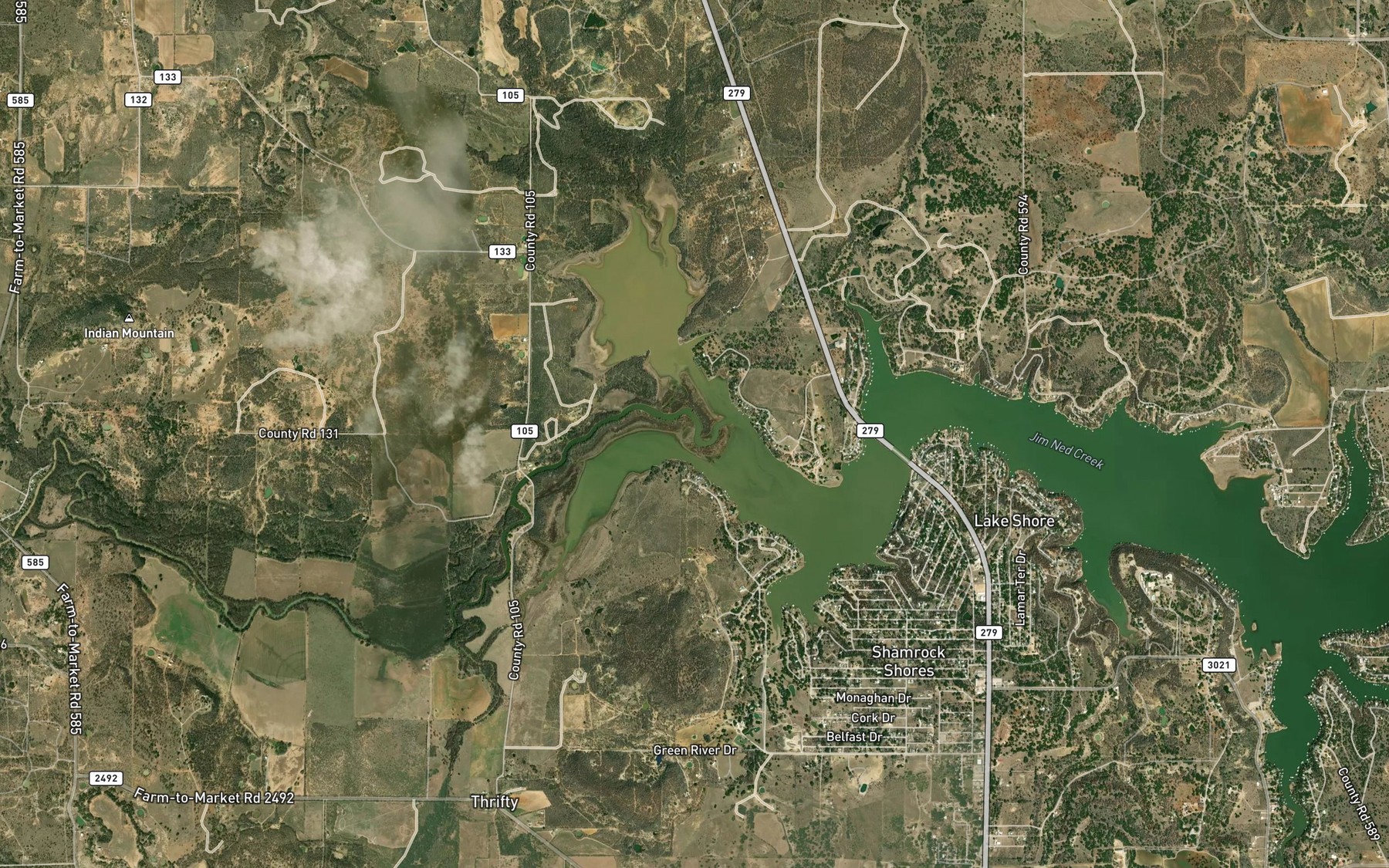 Satellite map of the Jim Ned Creek