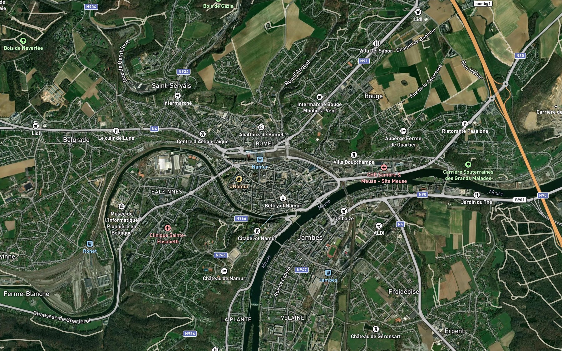 Satellite map of the Sambre
