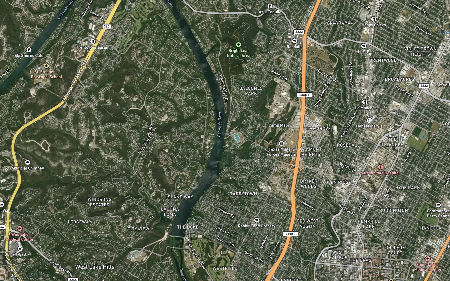Satellite map of the Mount Bonnell Spring