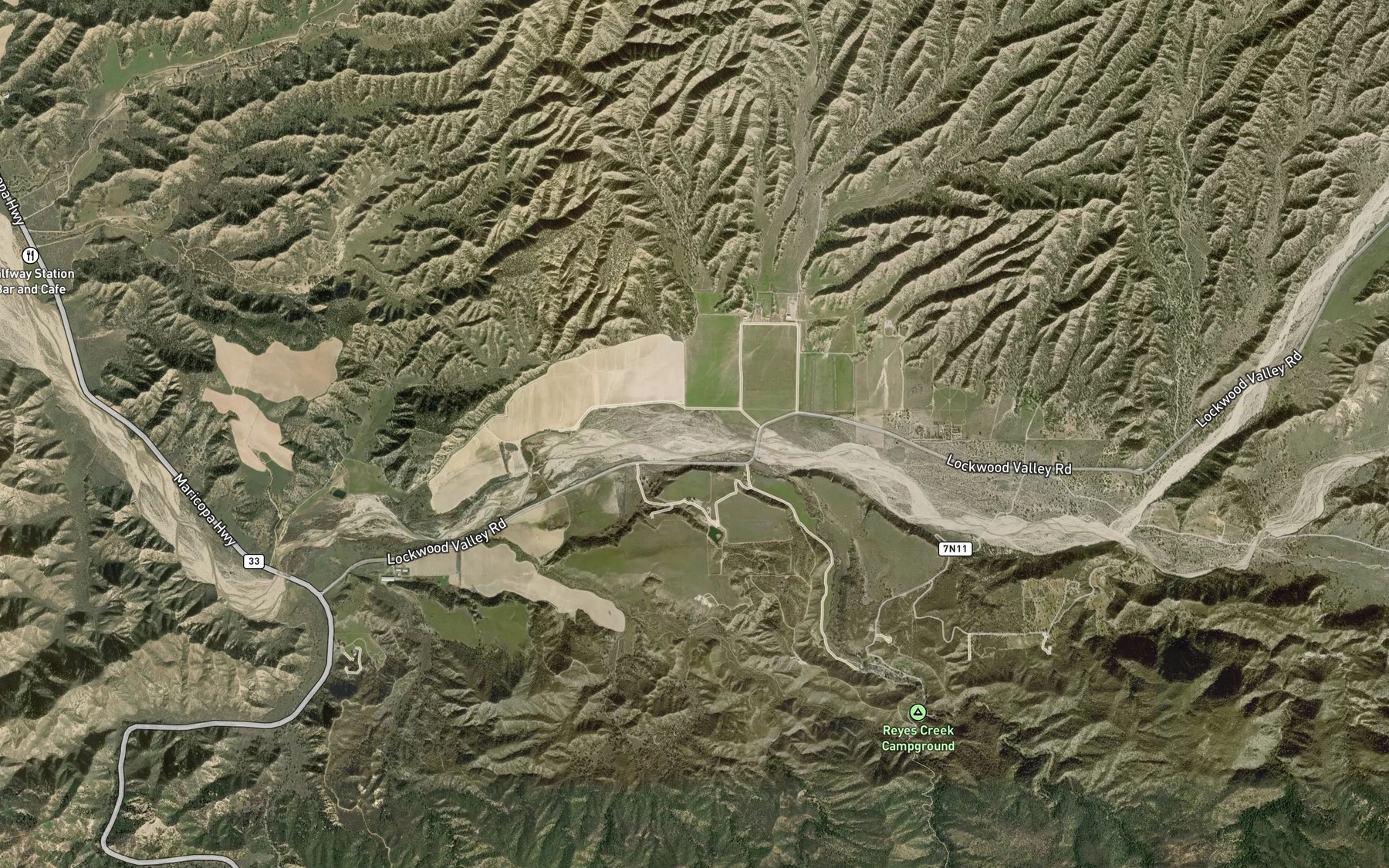 Satellite map of the Reyes Creek