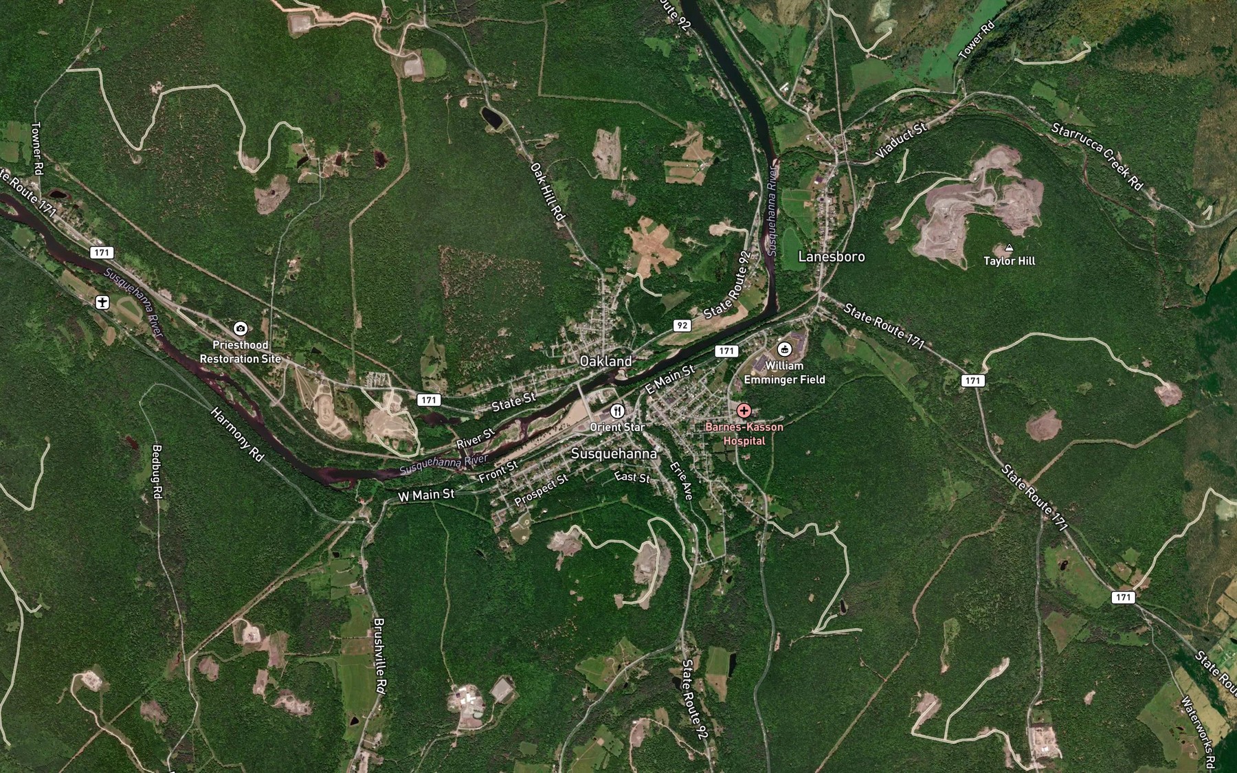 Satellite map of the Drinker Creek