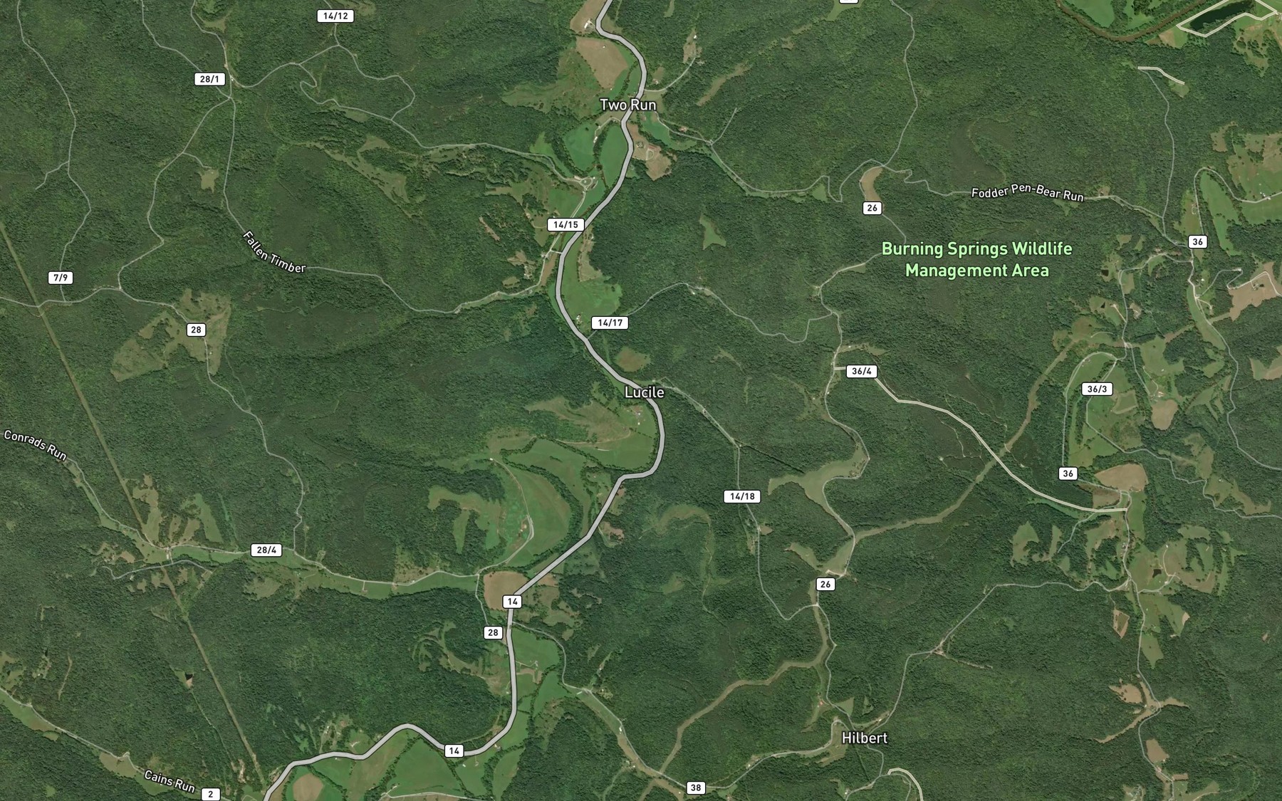 Satellite map of the Lee Run