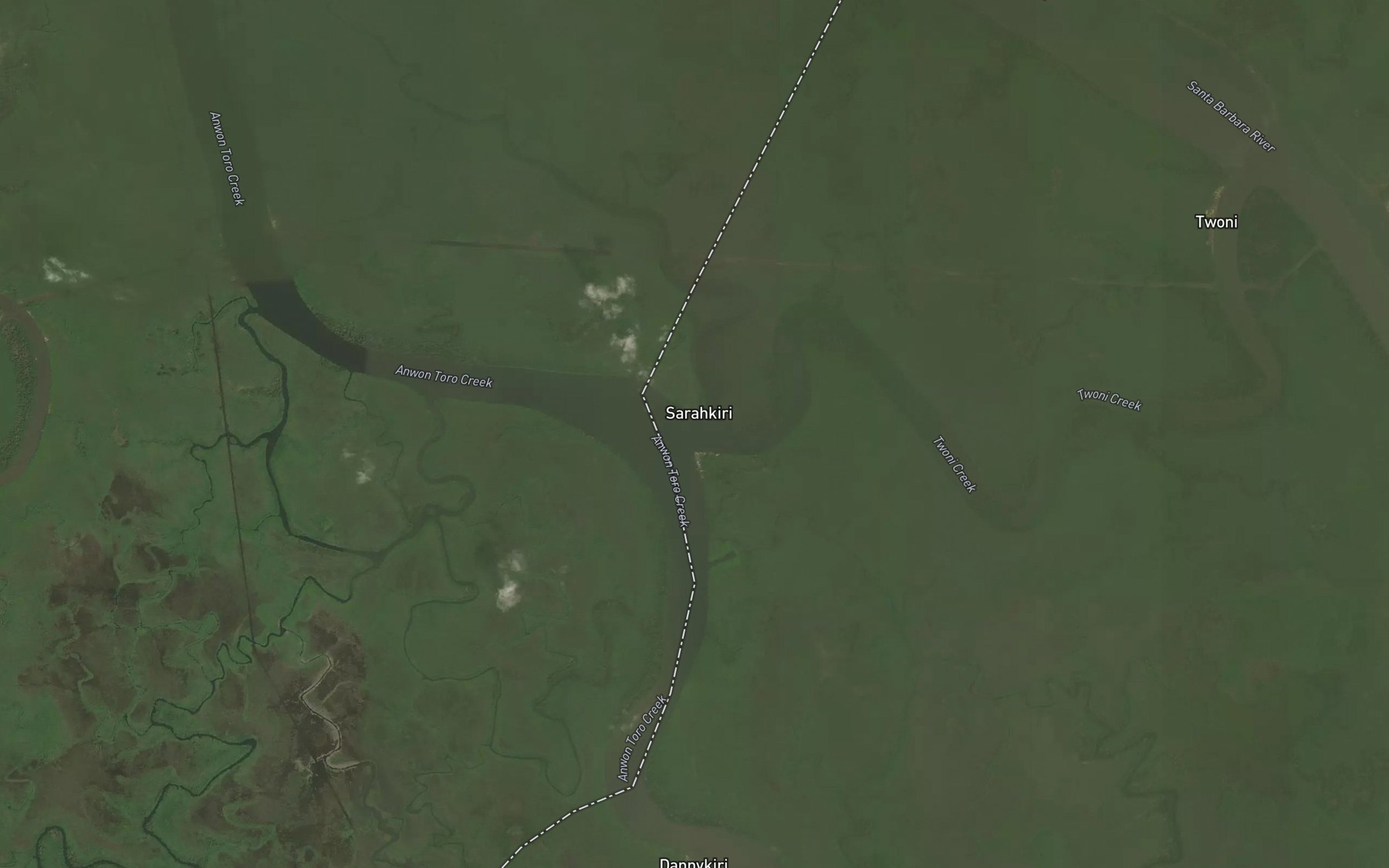 Satellite map of the Twoni Creek