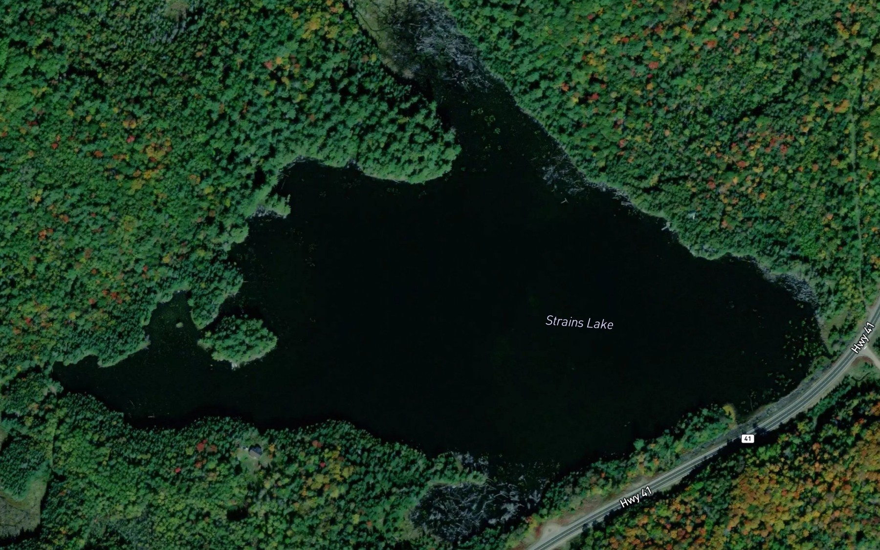 Satellite map of the Strains Lake