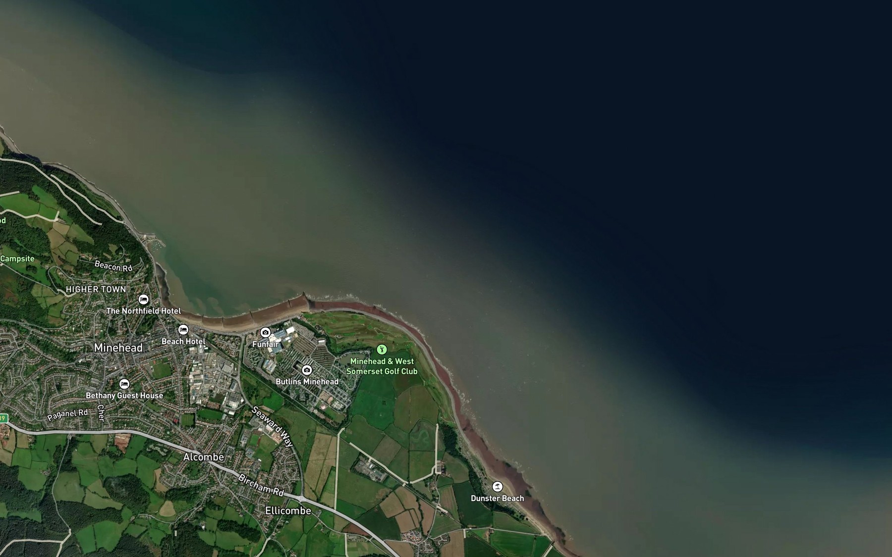 Satellite map of the Blue Anchor Bay