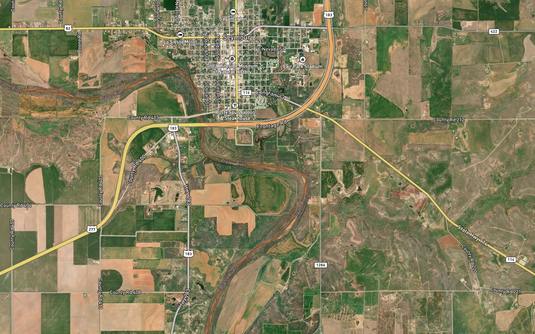 Satellite map of the Seymour Creek