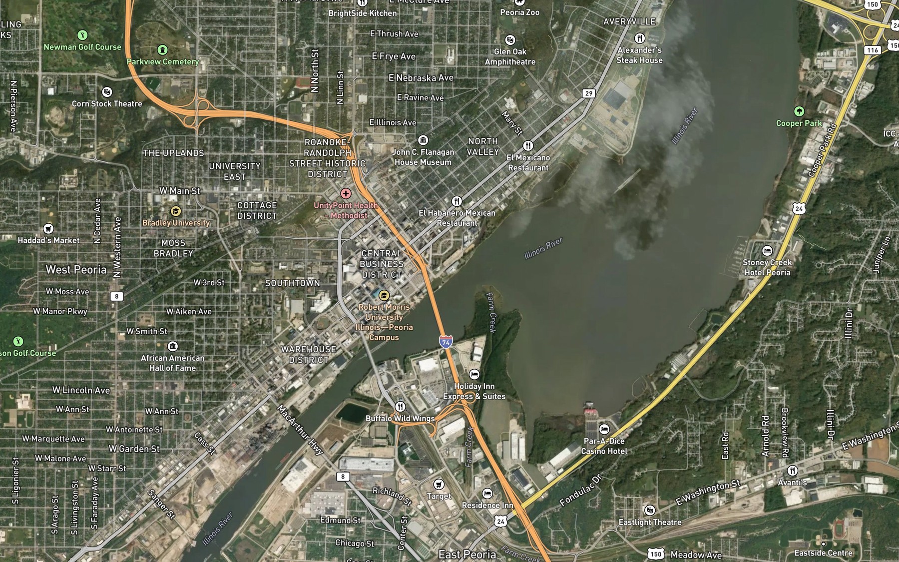 Satellite map of the Peoria Riverfront Park