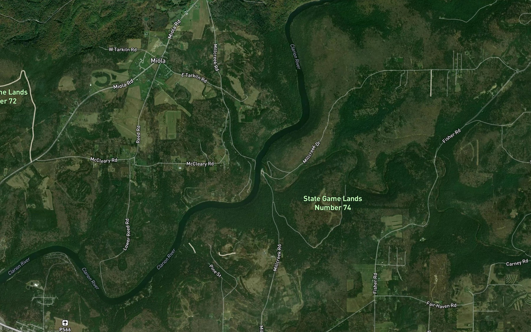 Satellite map of the Mill Creek