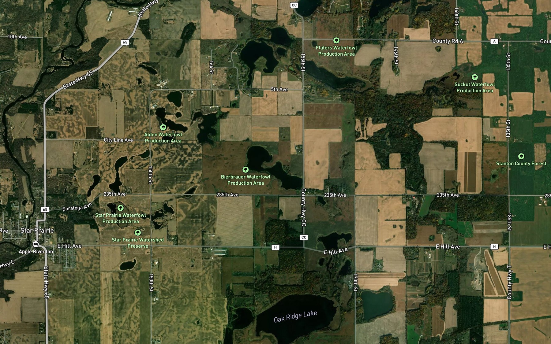 Satellite map of the Skunk Lake