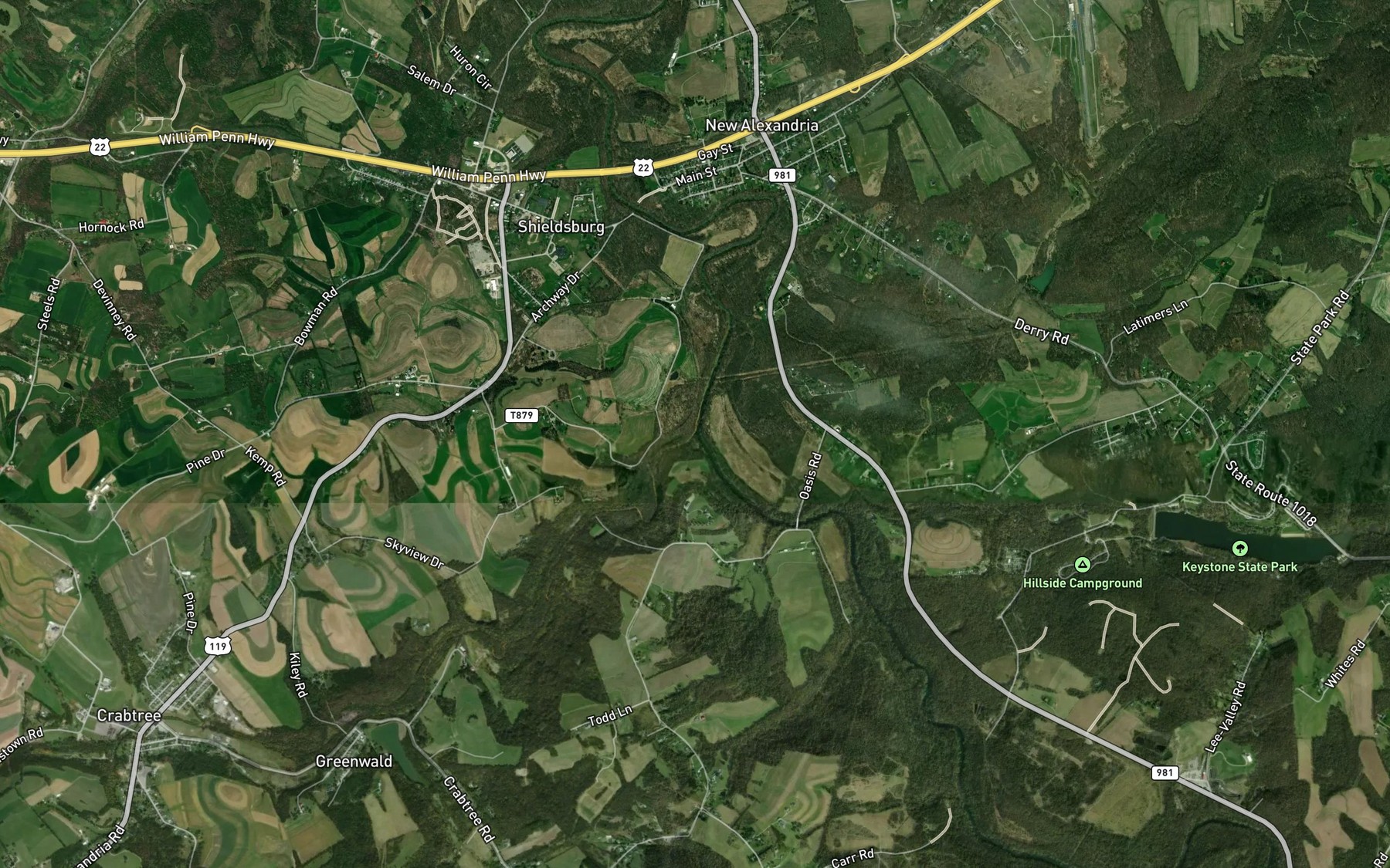 Satellite map of the Crabtree Creek