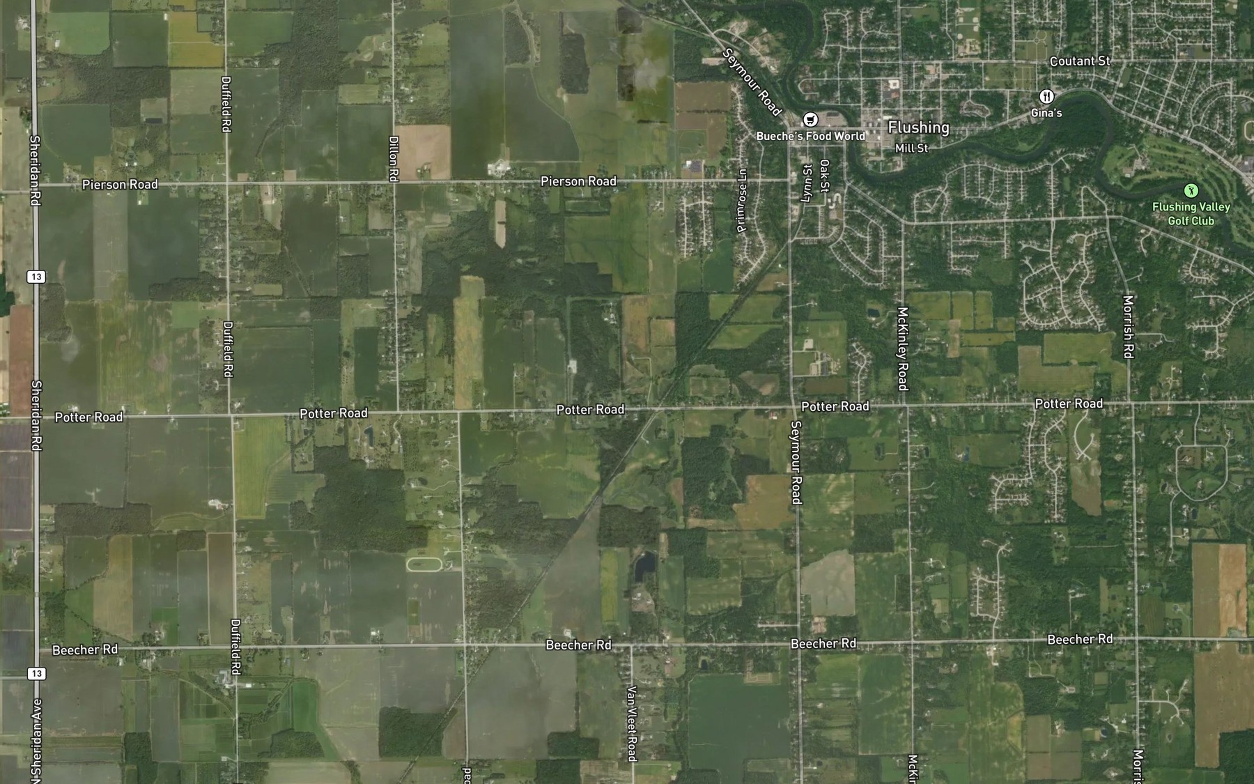 Satellite map of the Crooked Creek Drain
