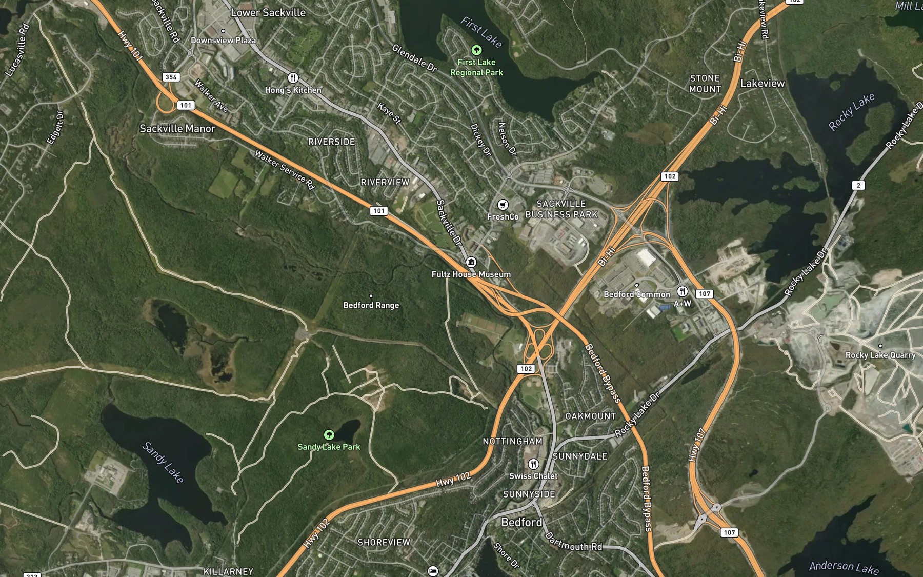 Satellite map of the Little Sackville River