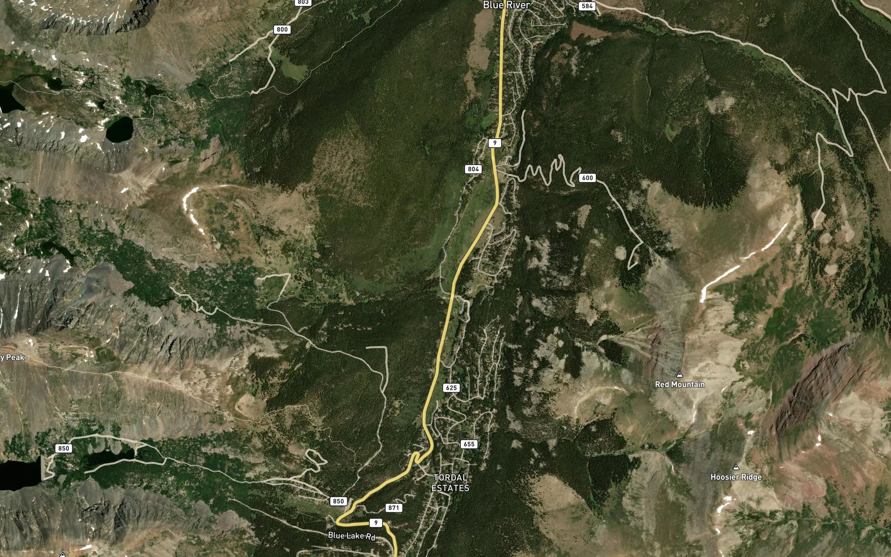 Satellite map of the Quandary Creek