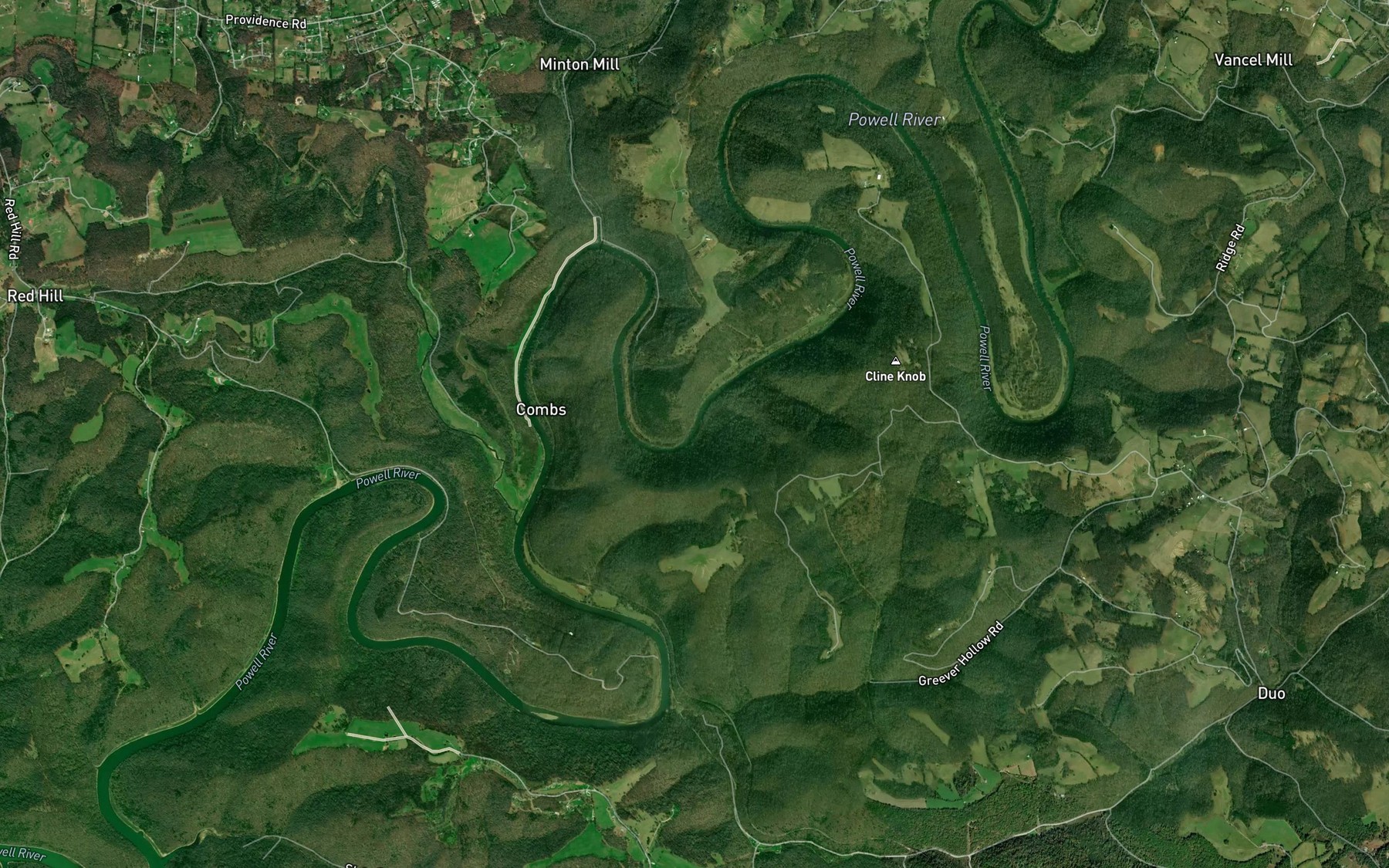 Satellite map of the Powell River