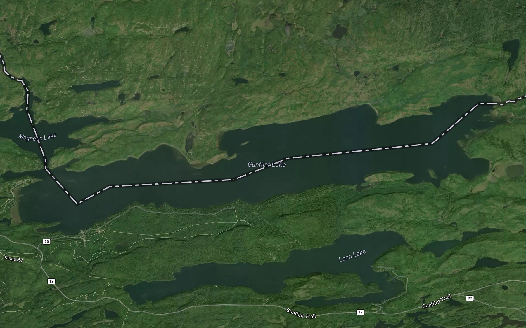 Satellite map of the Gunflint Lake