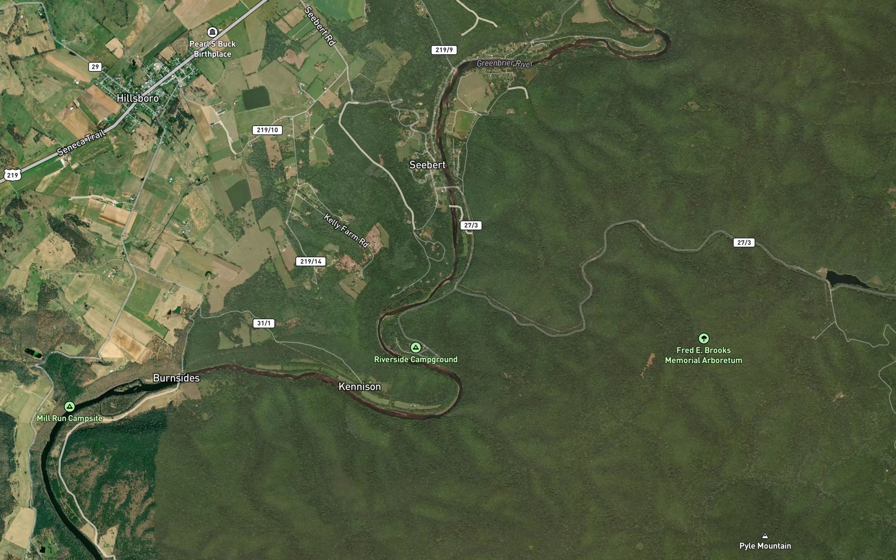 Satellite map of the Island Lick Run