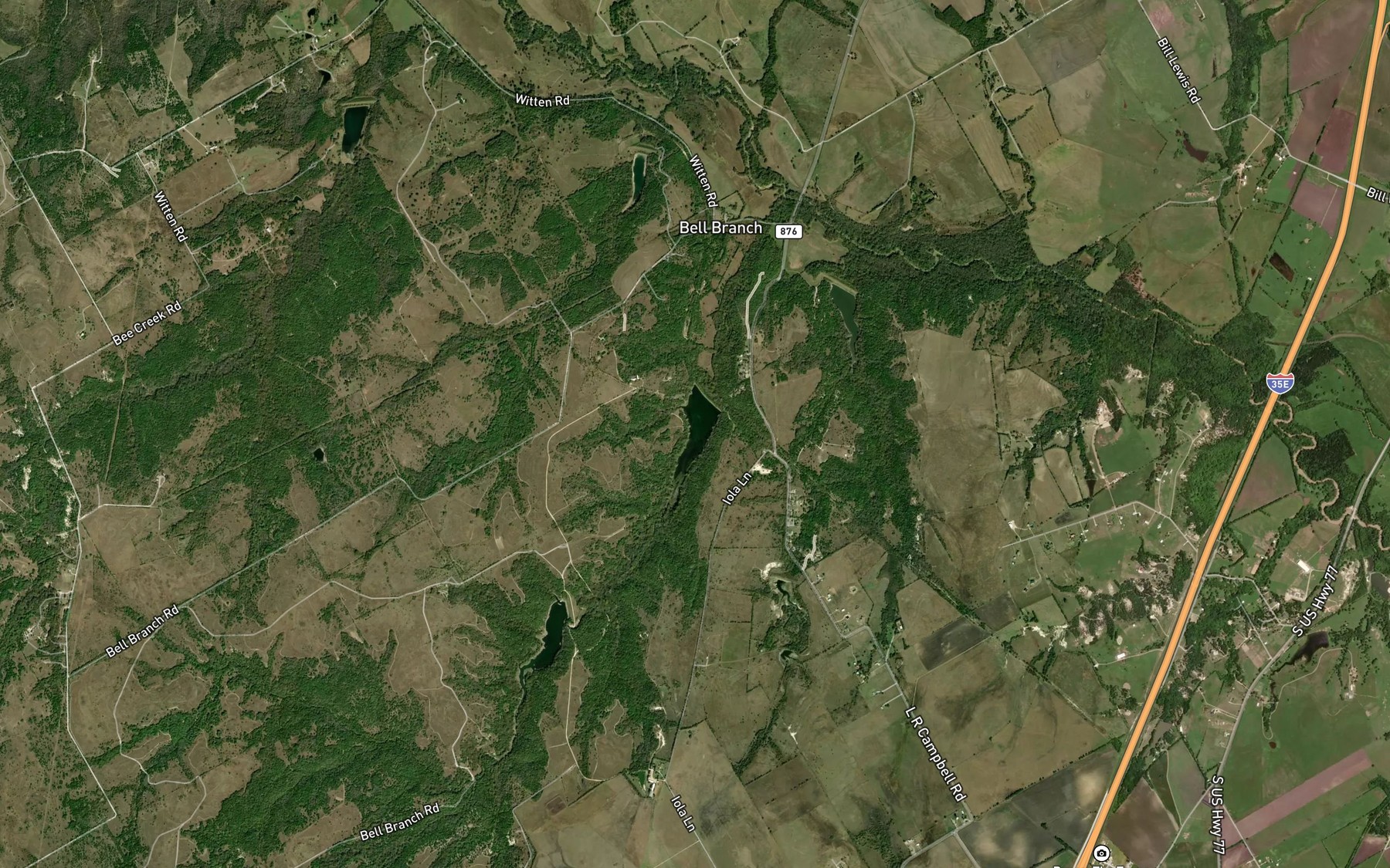 Satellite map of the Bell Branch Ranch Lake