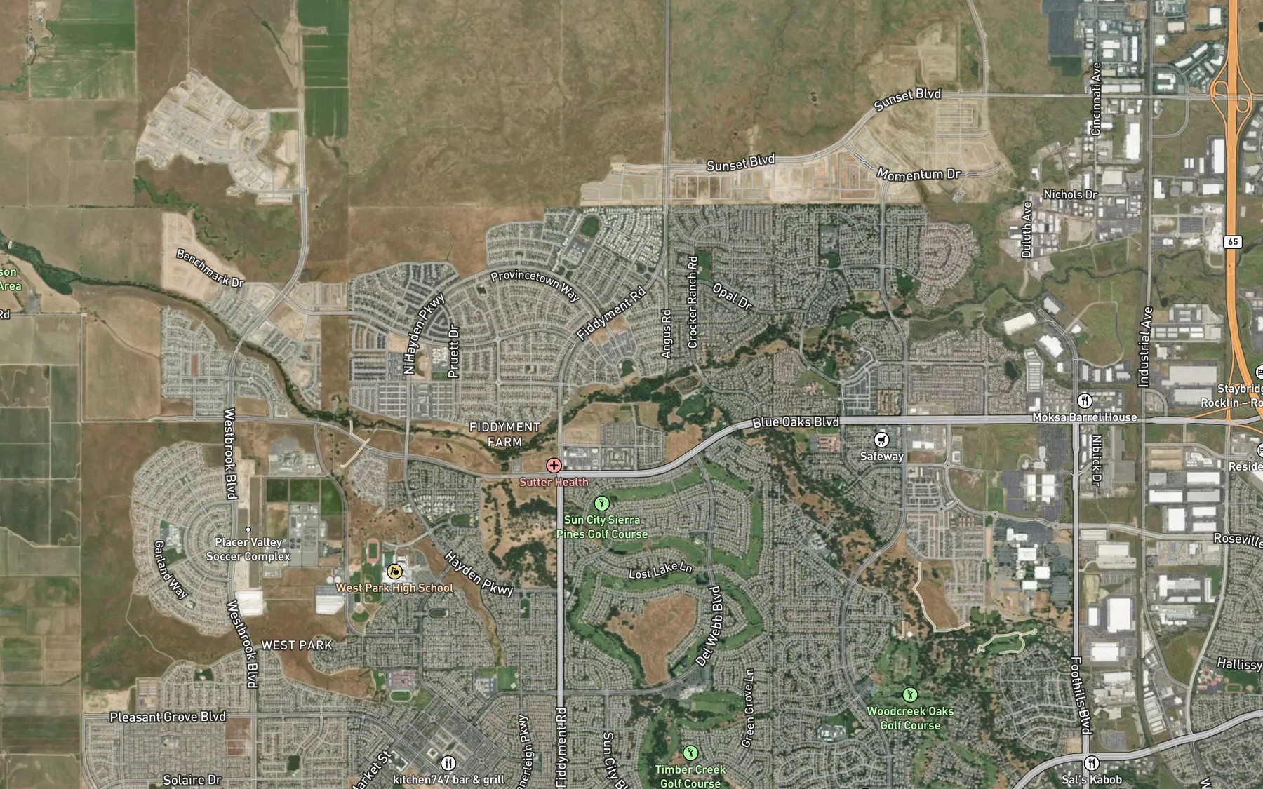 Satellite map of the South Branch Pleasant Grove Creek