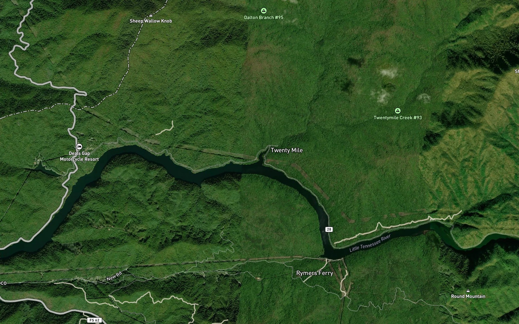 Satellite map of the Twentymile Creek