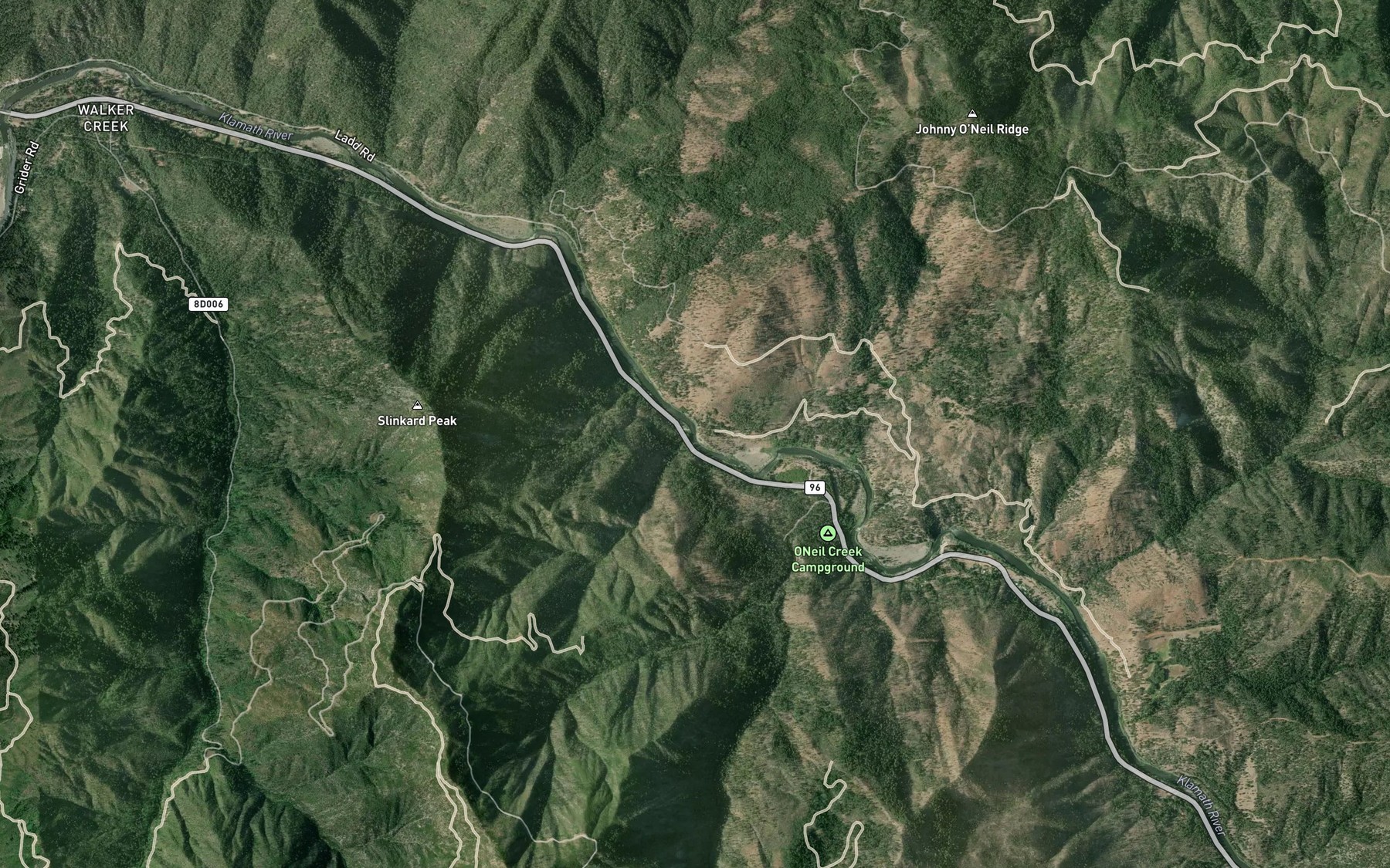 Satellite map of the Louie Creek