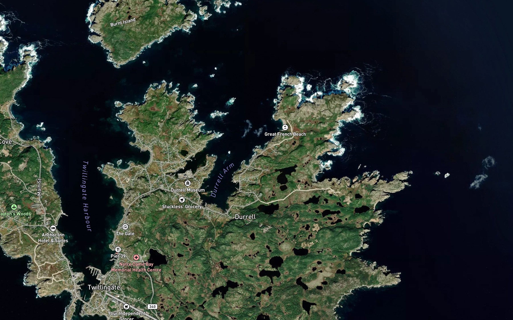 Satellite map of the Durrell Arm