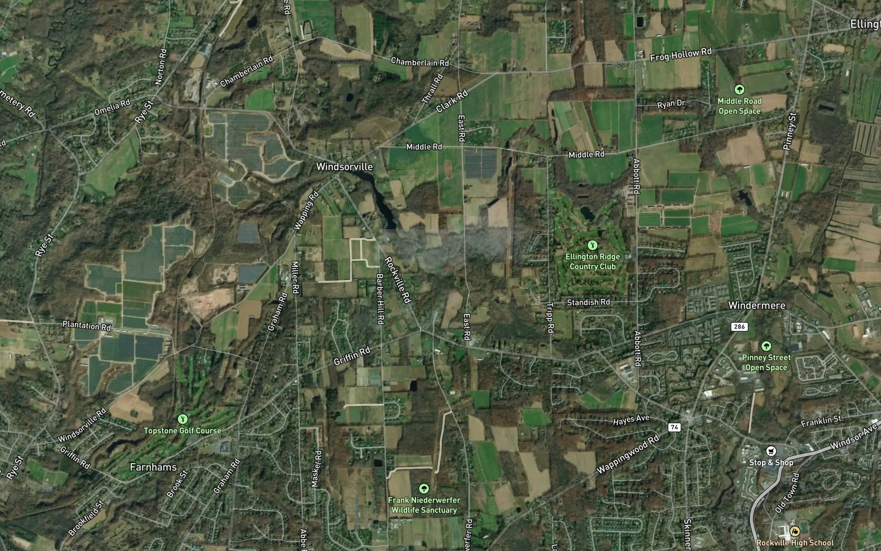 Satellite map of the Pecks Brook