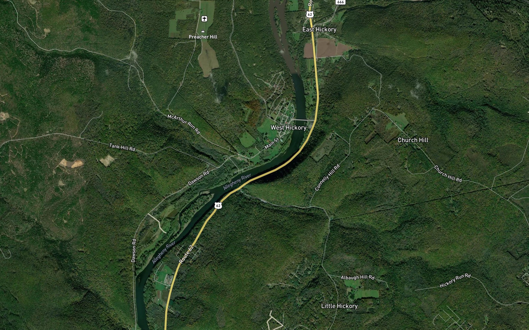 Satellite map of the Siggins Run