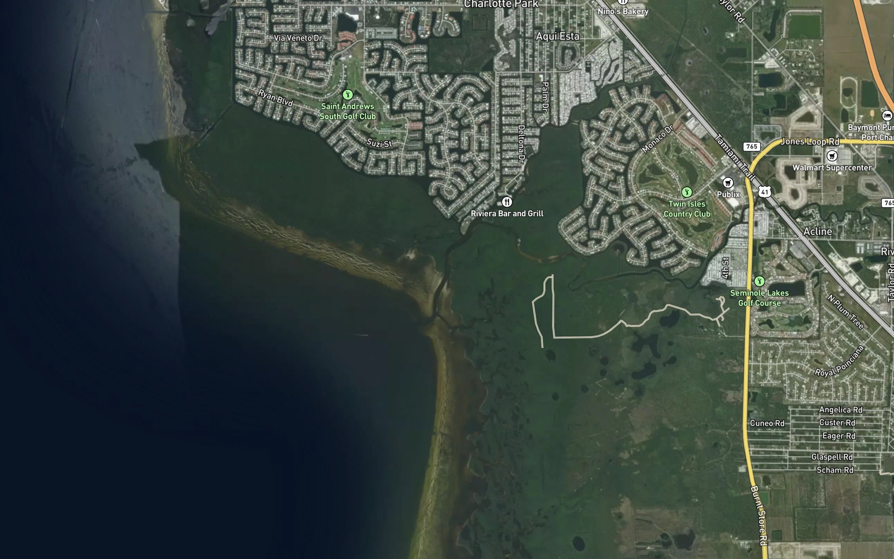 Satellite map of the Alligator Creek