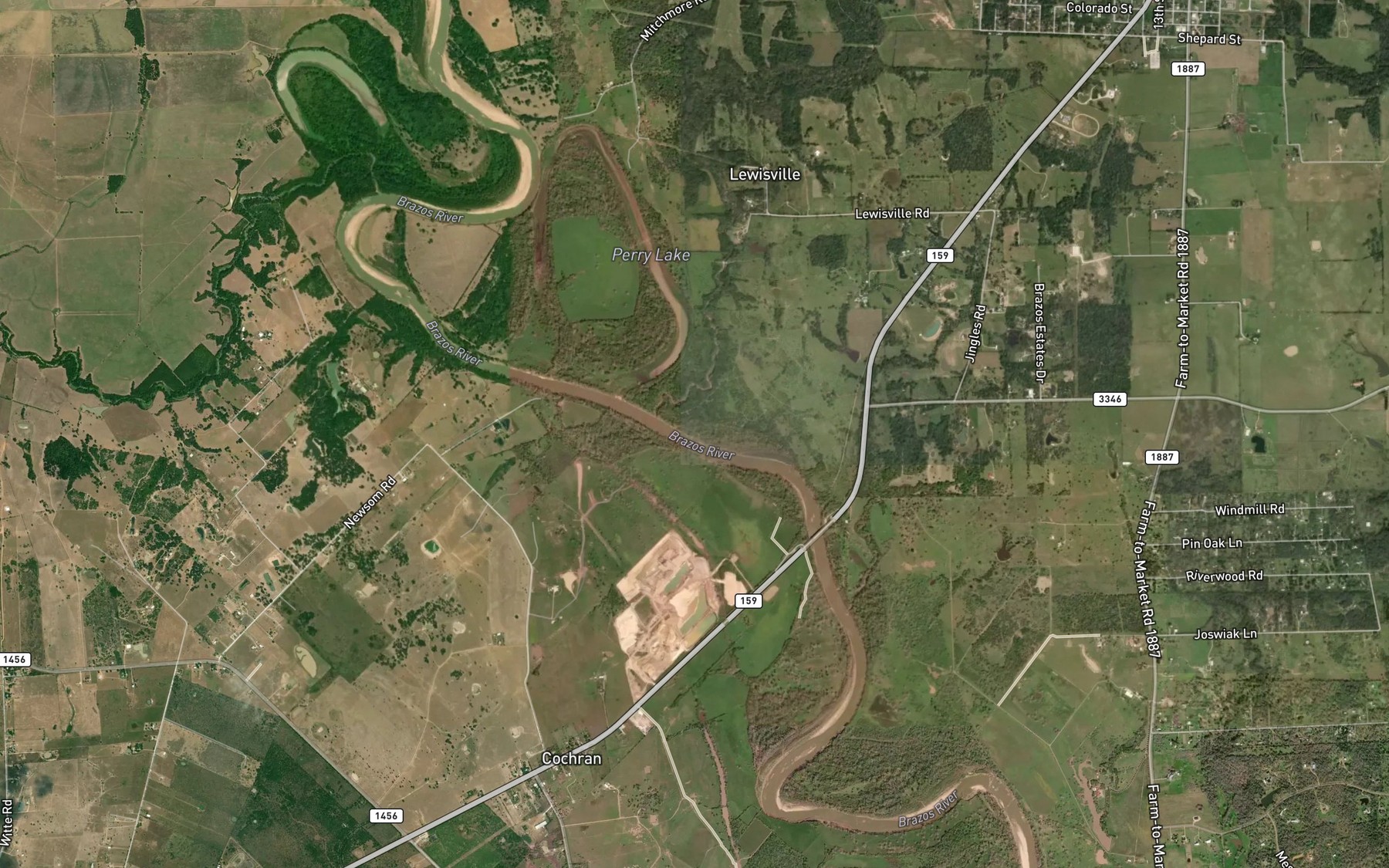 Satellite map of the Lewisville Creek