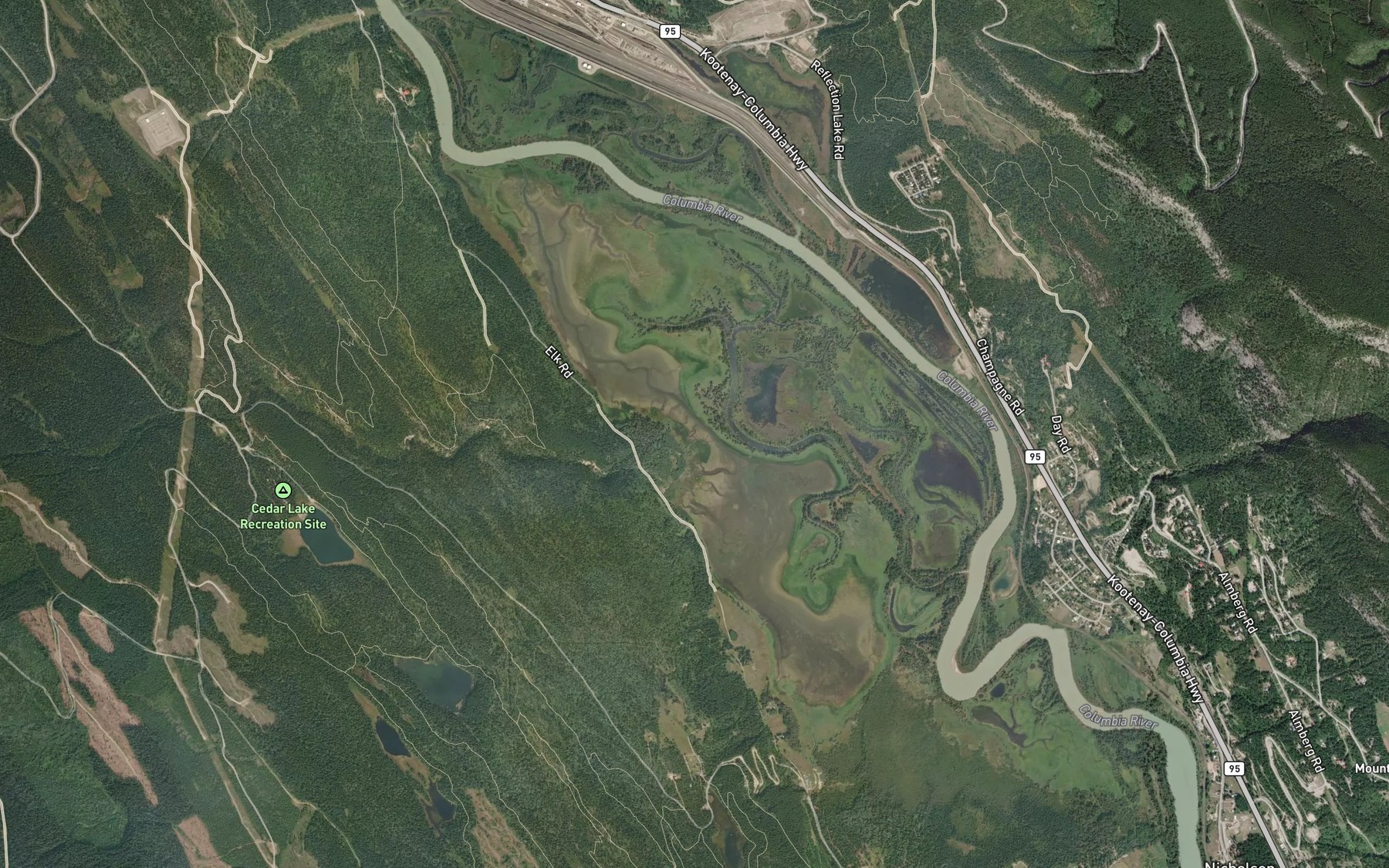 Satellite map of the Cedar Creek