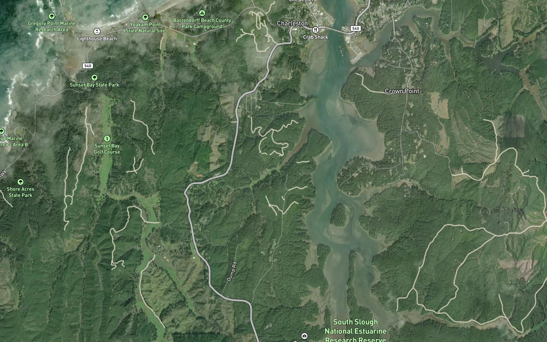 Satellite map of the Hayward Creek