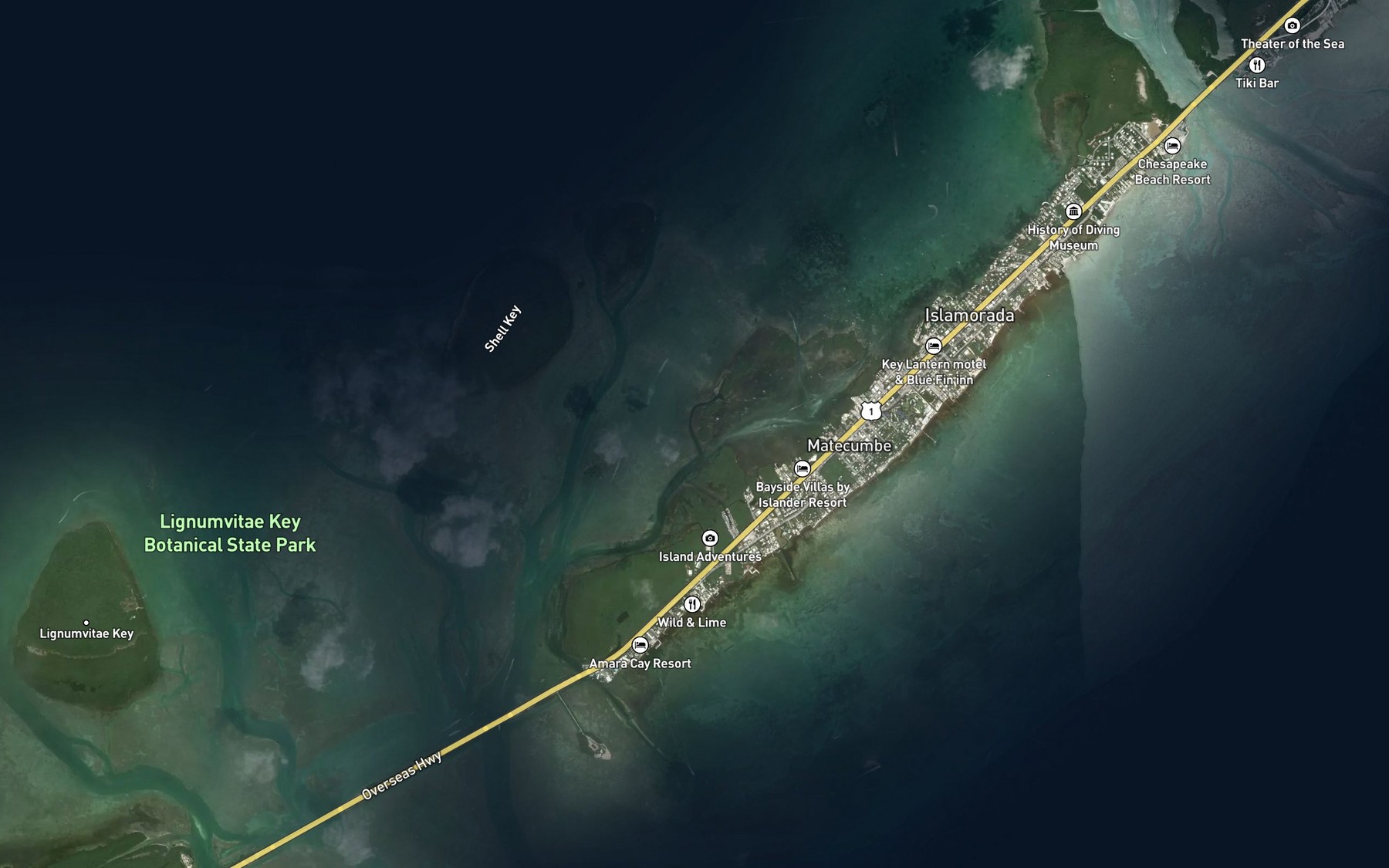 Satellite map of the Yellow Shark Channel