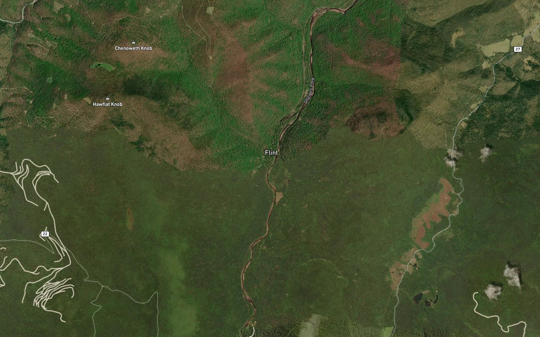Satellite map of the Red Creek