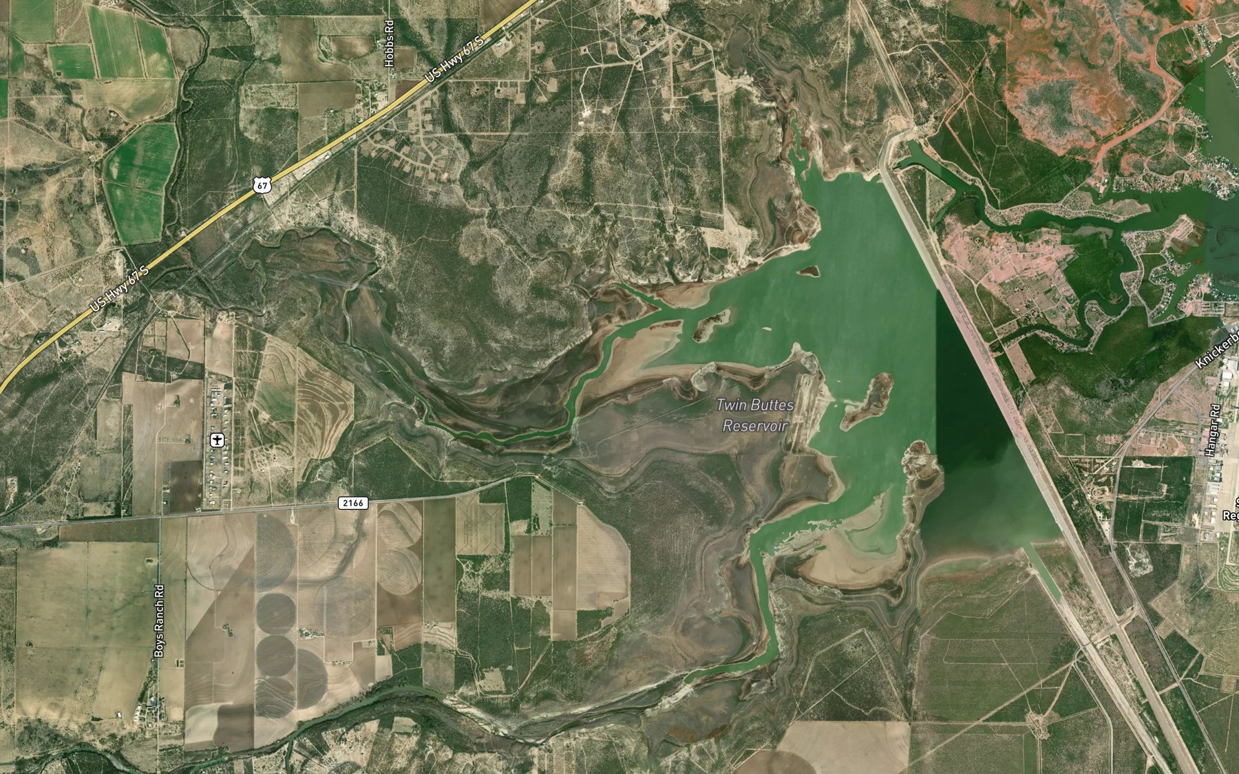 Satellite map of the Twin Buttes Reservoir