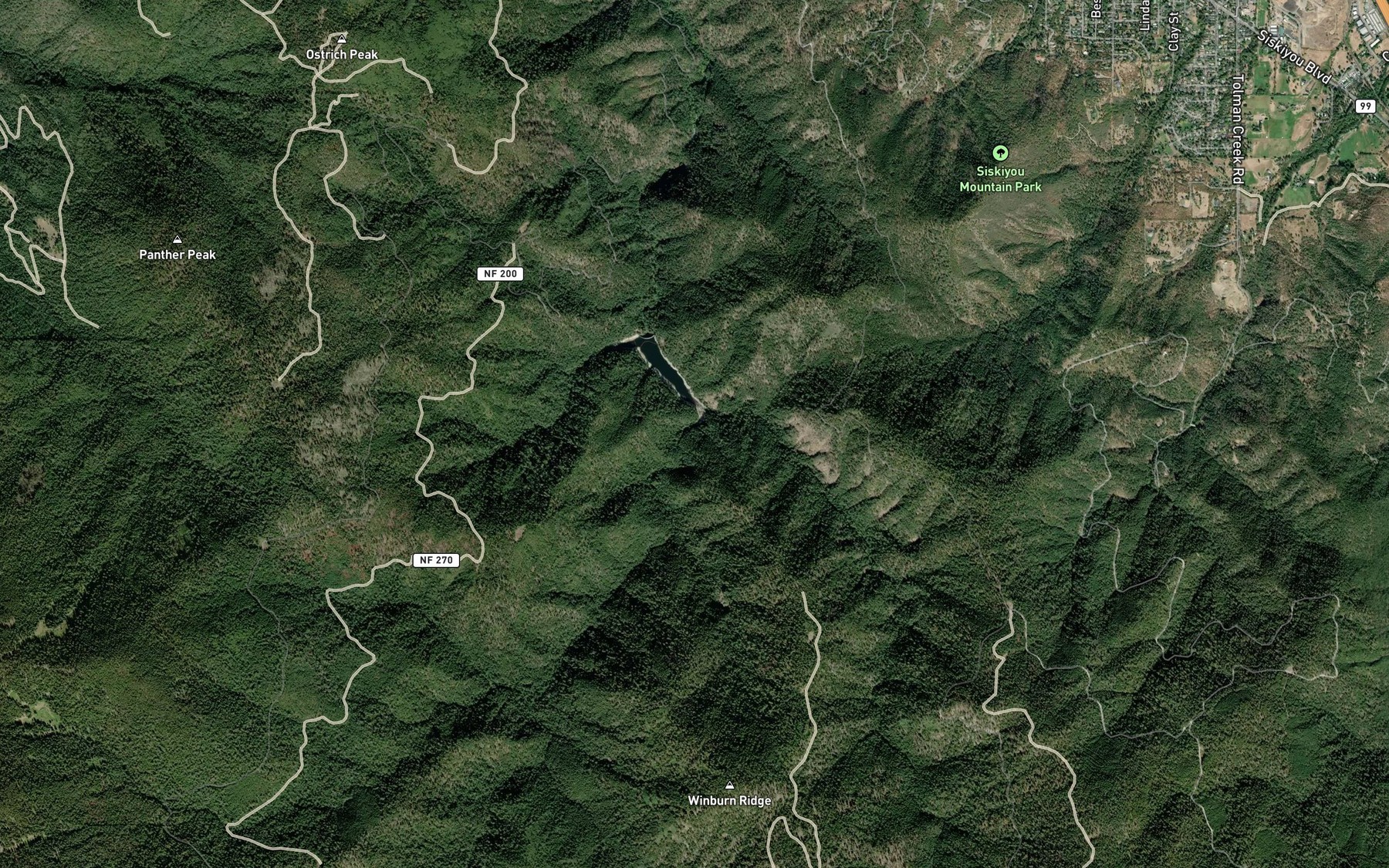 Satellite map of the West Fork Ashland Creek