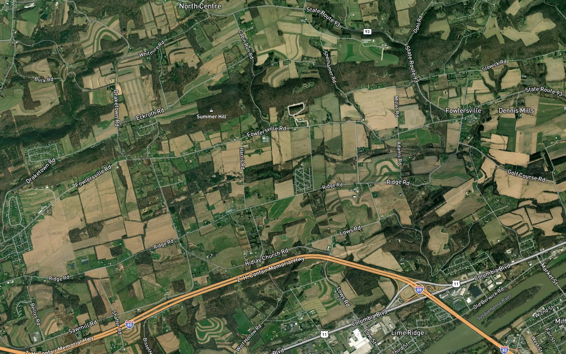 Satellite map of the Cabin Run