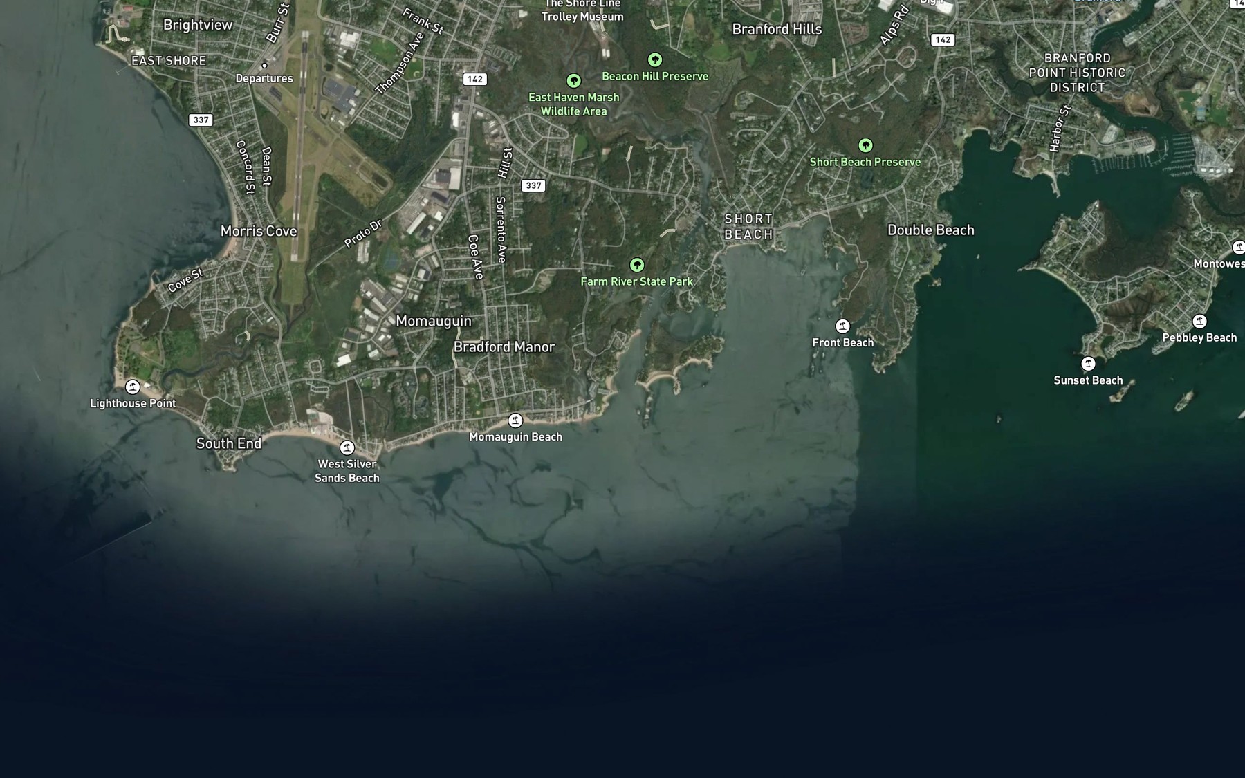 Satellite map of the Farm River