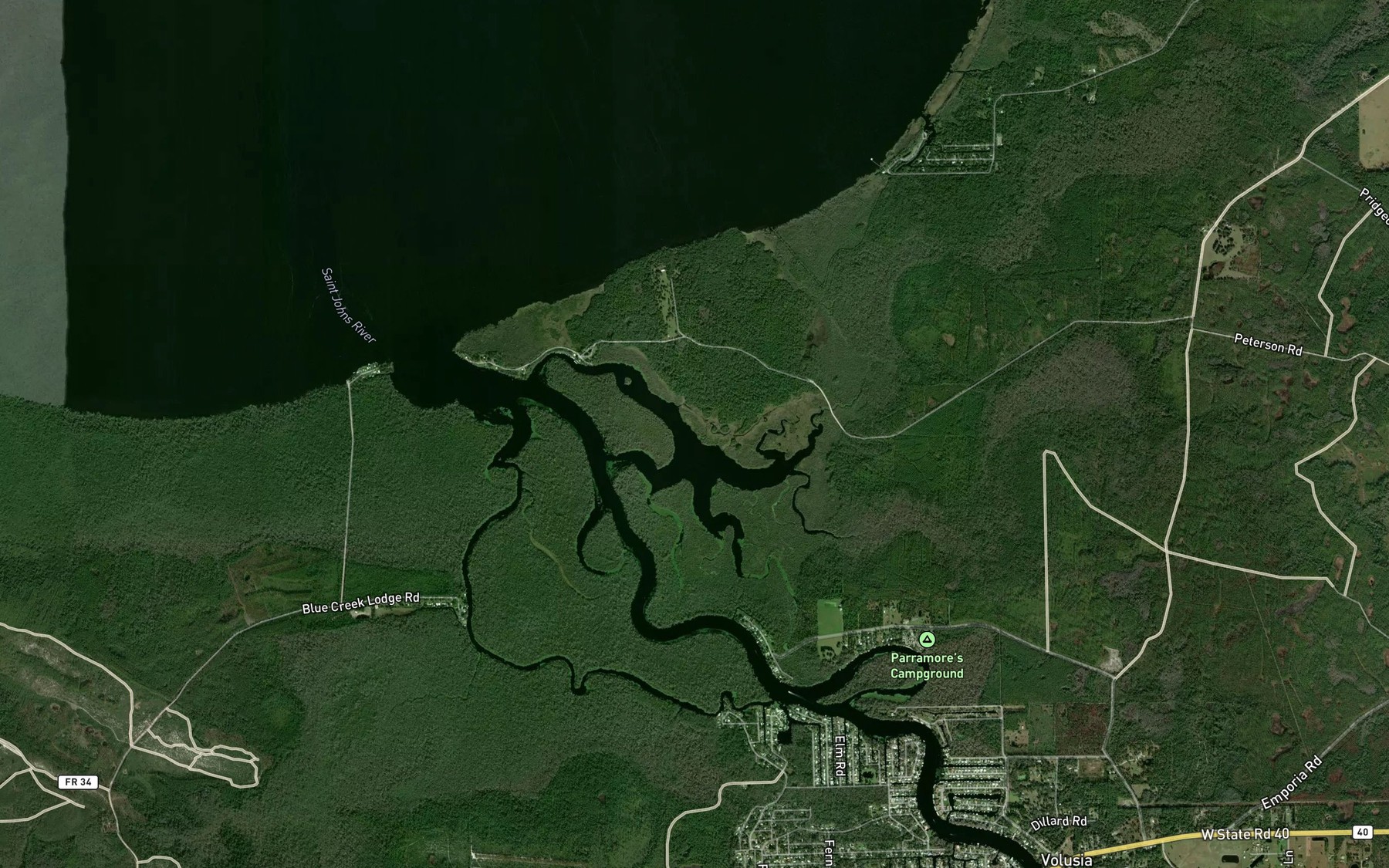 Satellite map of the Hitchens Creek
