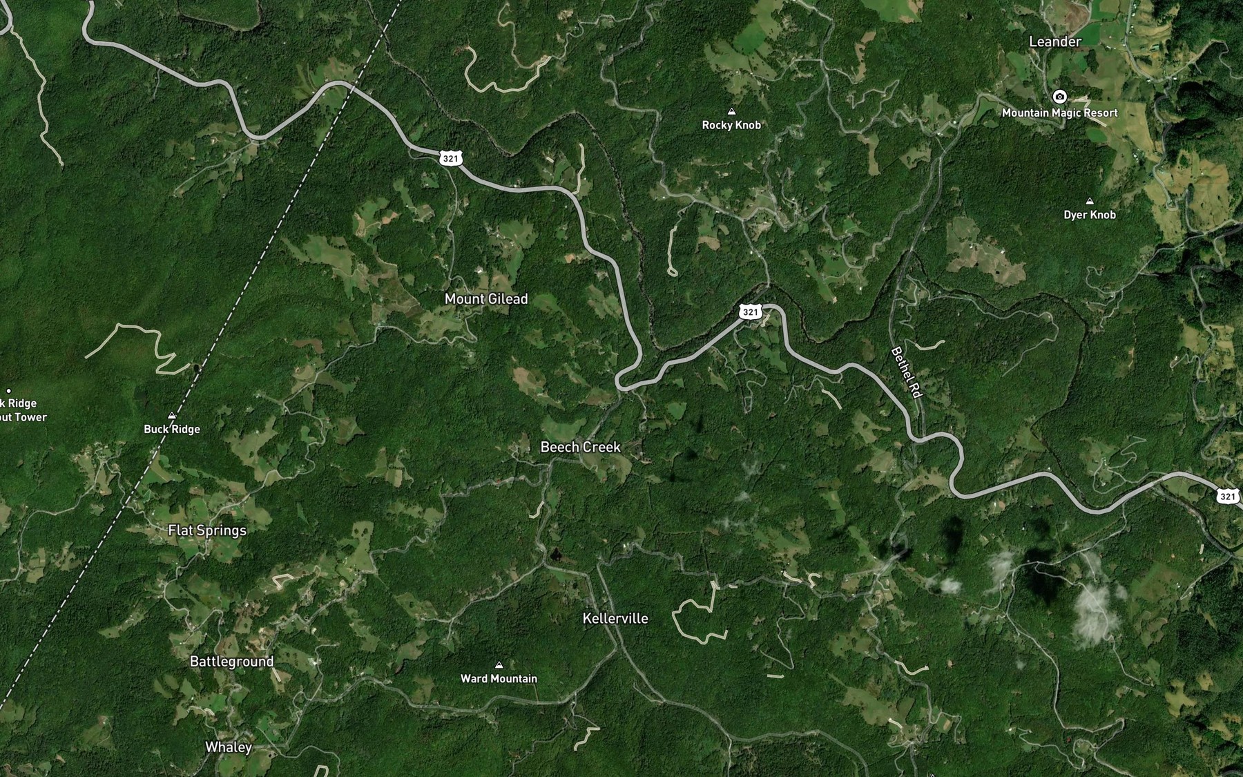 Satellite map of the Poga Creek