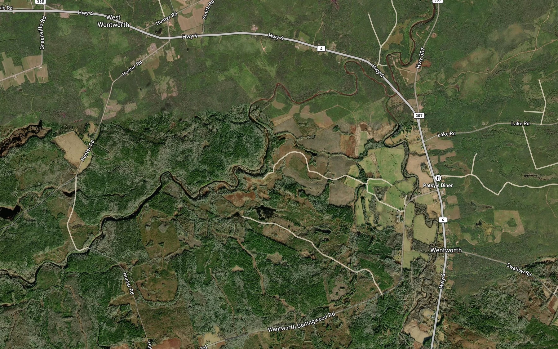 Satellite map of the Henderson Brook